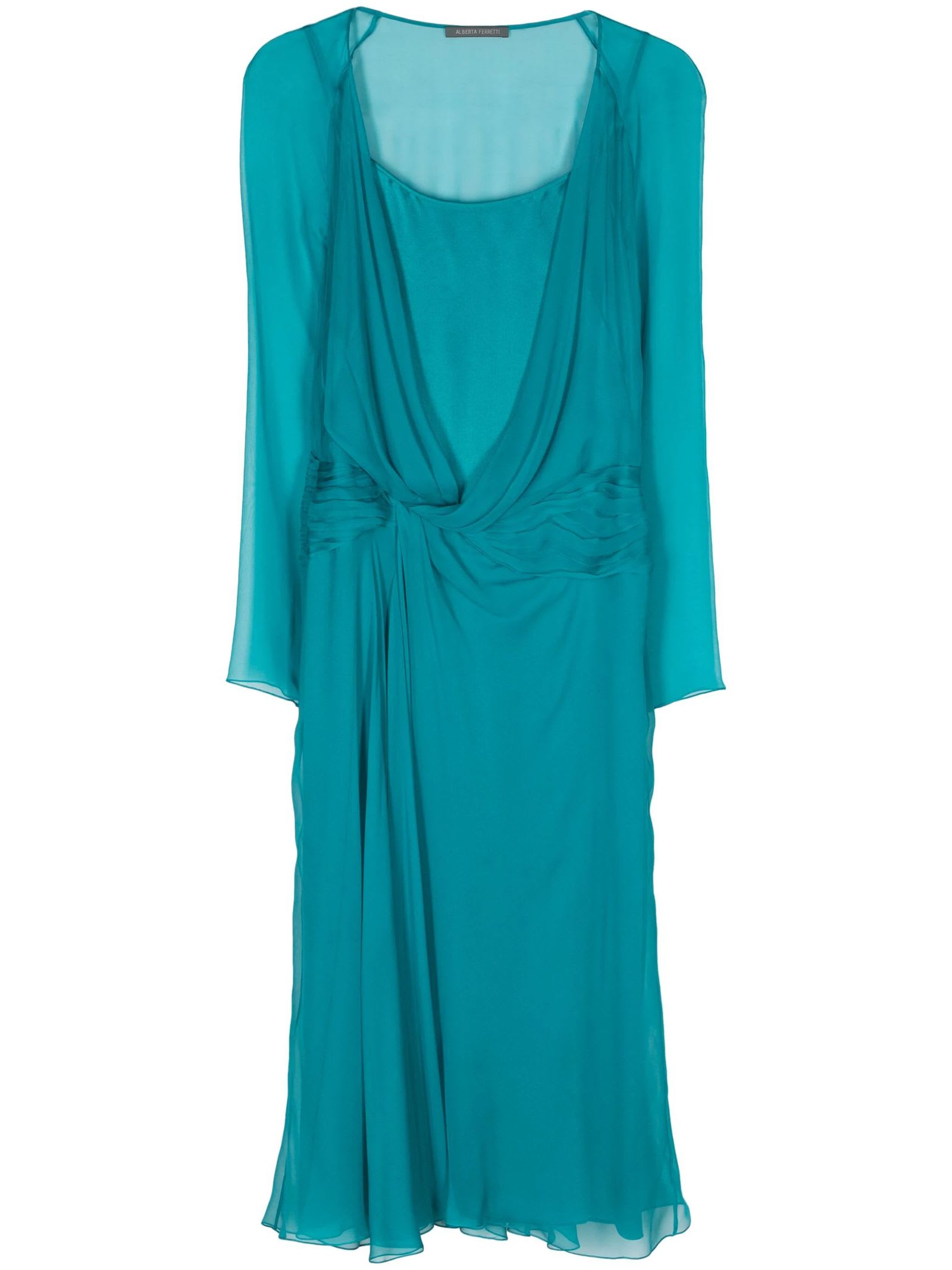 Shop Alberta Ferretti Teal Blue Silk Midi Dress