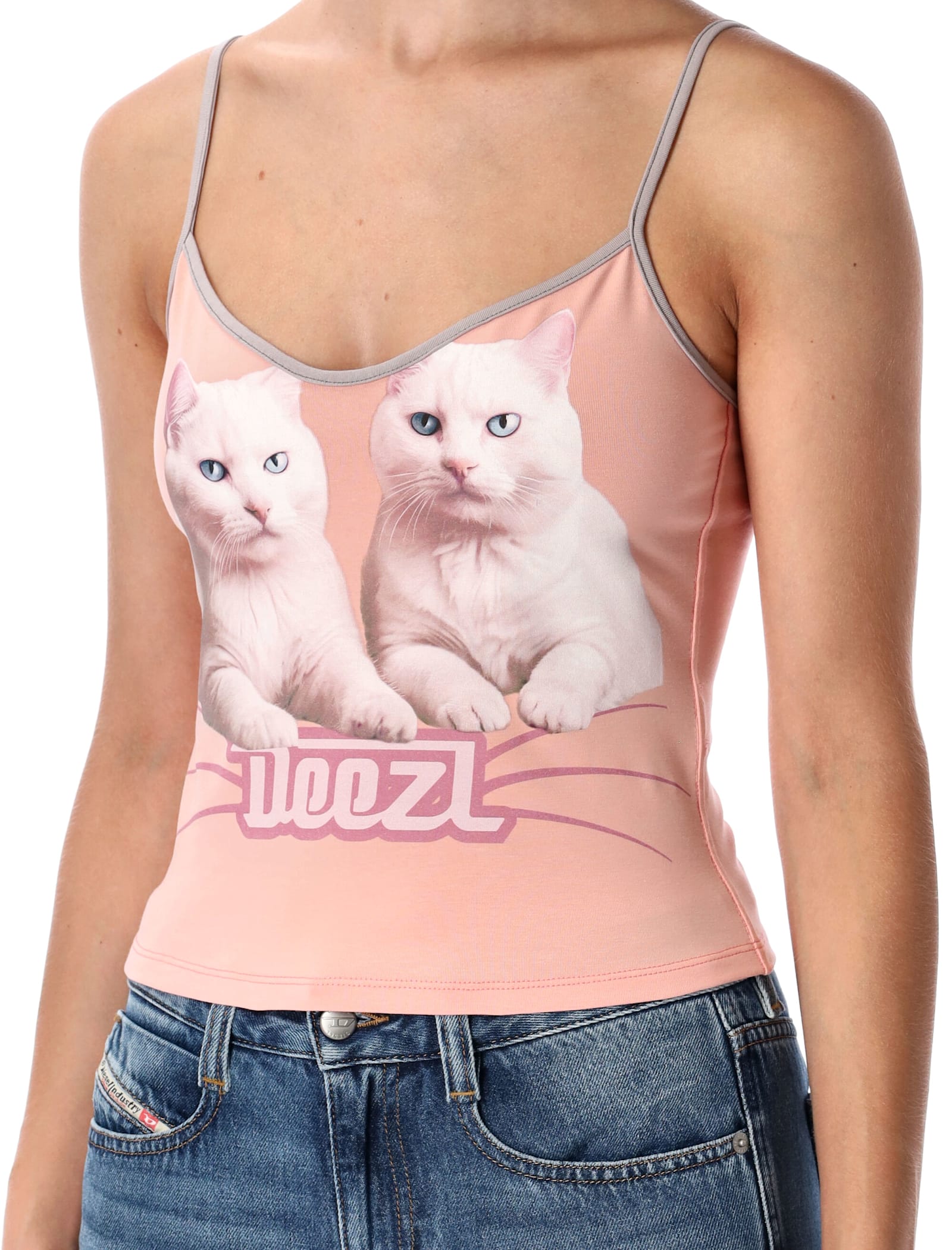 Diesel T-top R2 Cats Pink Cotton Jersey Tank Top In Pink
