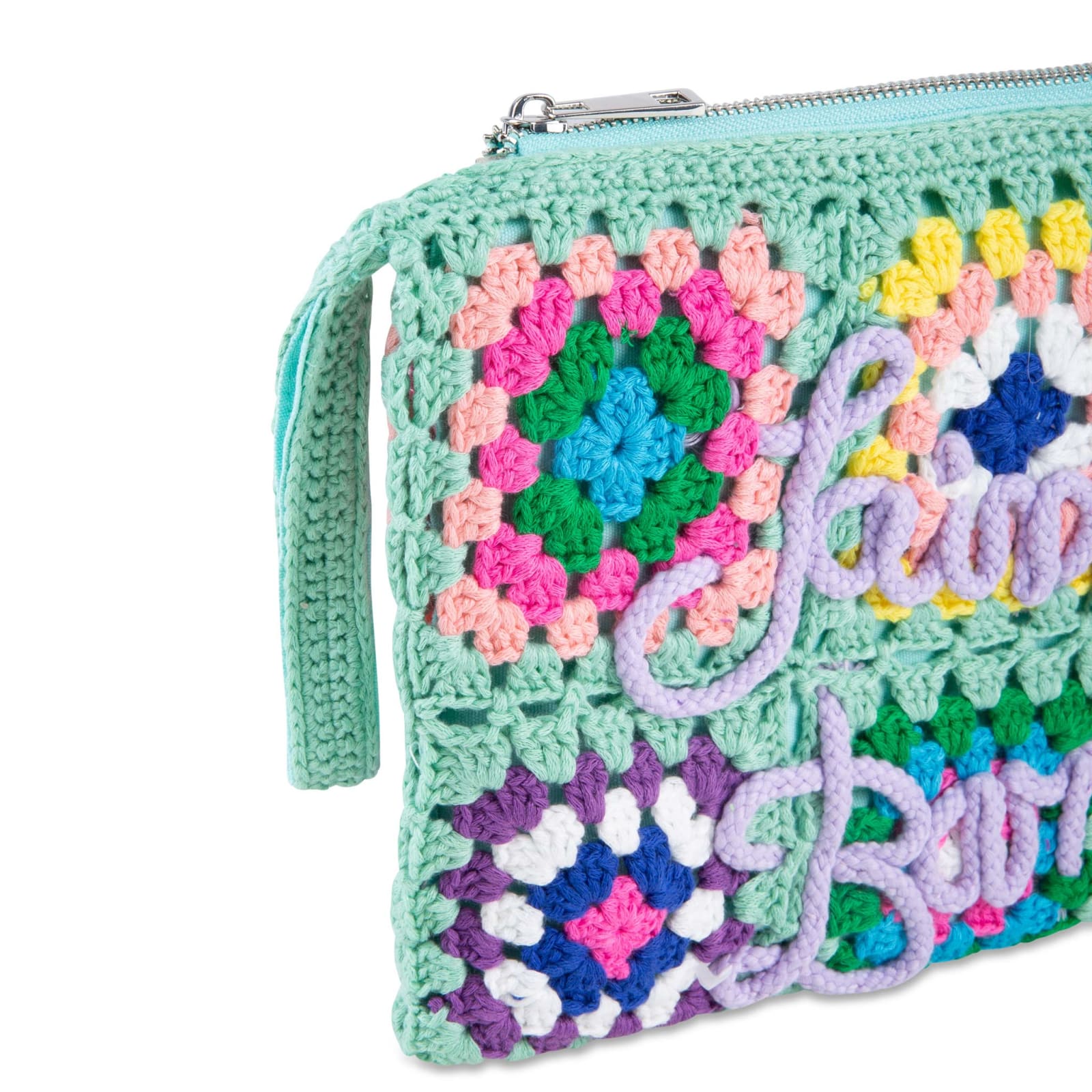 Shop Mc2 Saint Barth Parisienne Water Green Crochet Pouch Bag With Saint Barth Embroidery