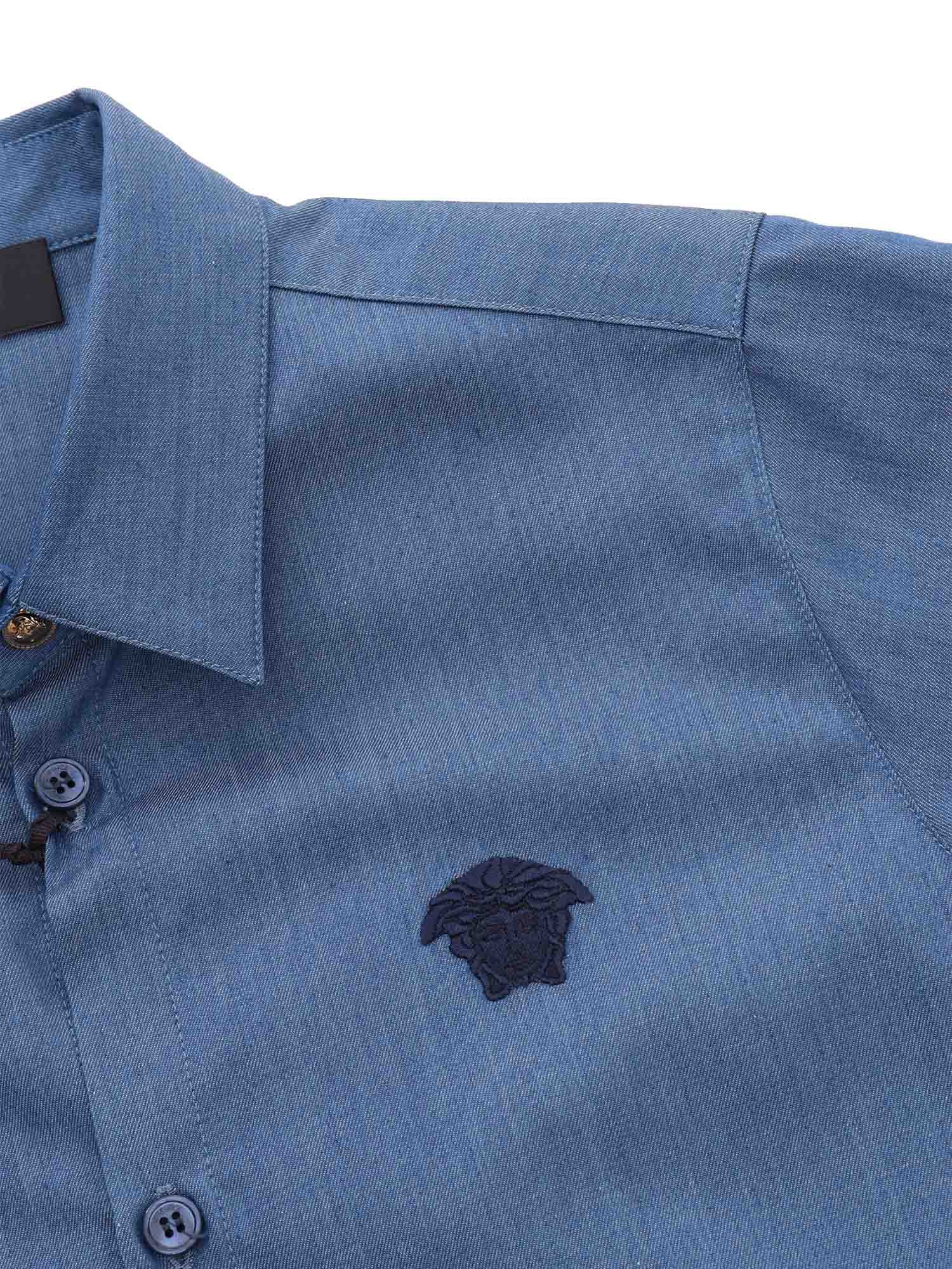 Shop Versace Blue Shirt With Medusa