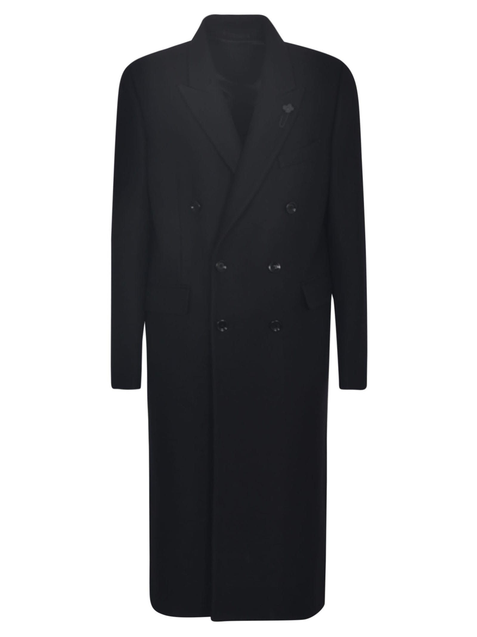 Shop Lardini Double-breasted Long Coat In Black