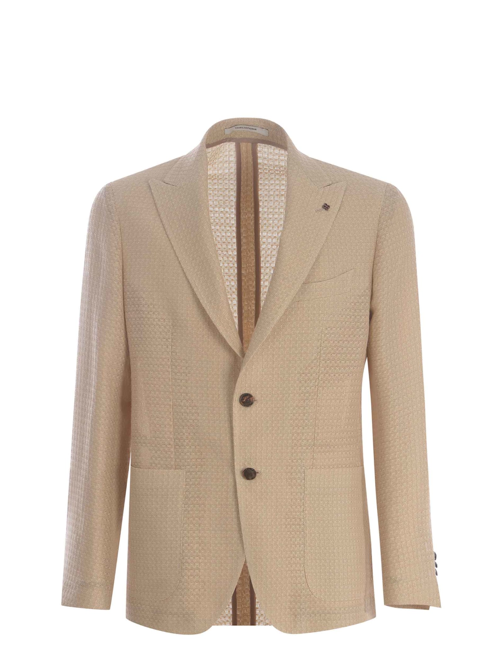 Shop Tagliatore Single-breasted Jacket  Made Of Linen And Viscose In Beige