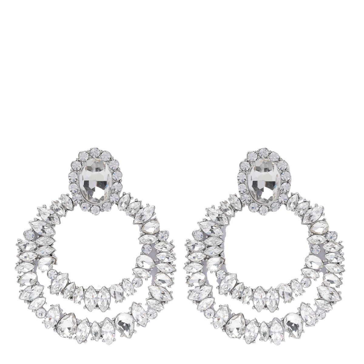 Self-portrait Crystal Double Hoop Earrings In Silver