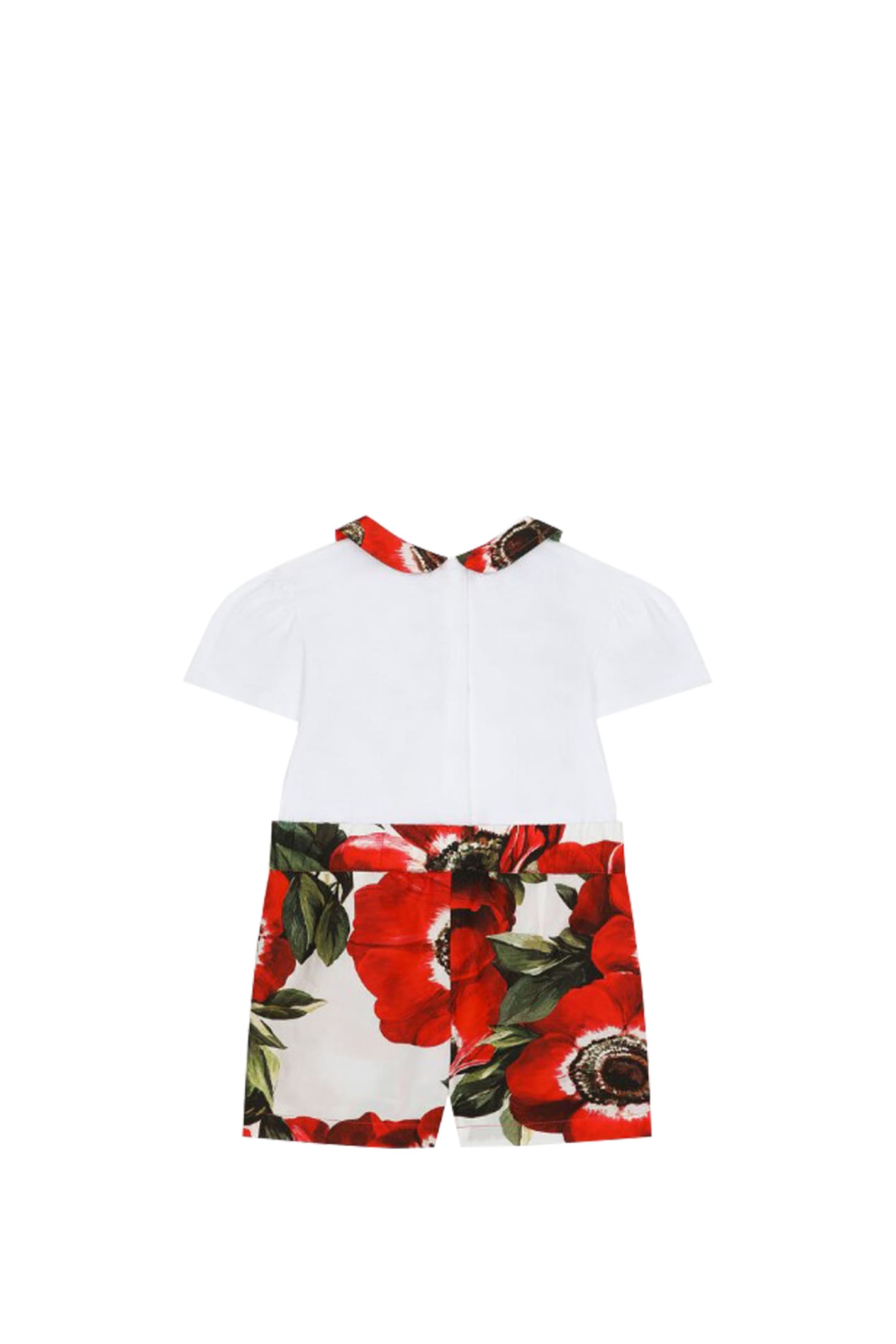Shop Dolce & Gabbana Romper In Jersey And Poplin With Anemone Flower Print In Multicolor