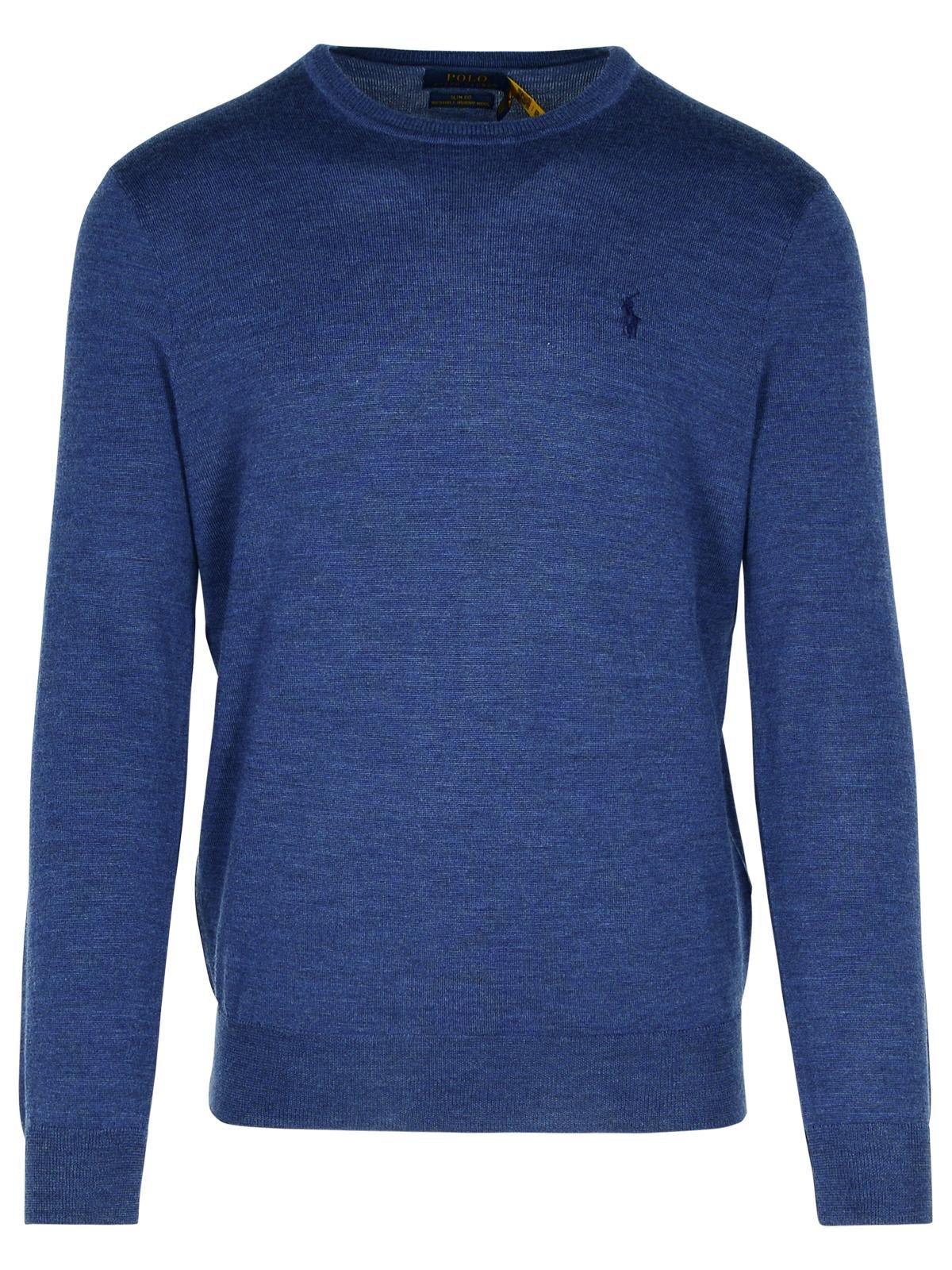 Shop Polo Ralph Lauren Logo Embroidered Crewneck Jumper In Blue