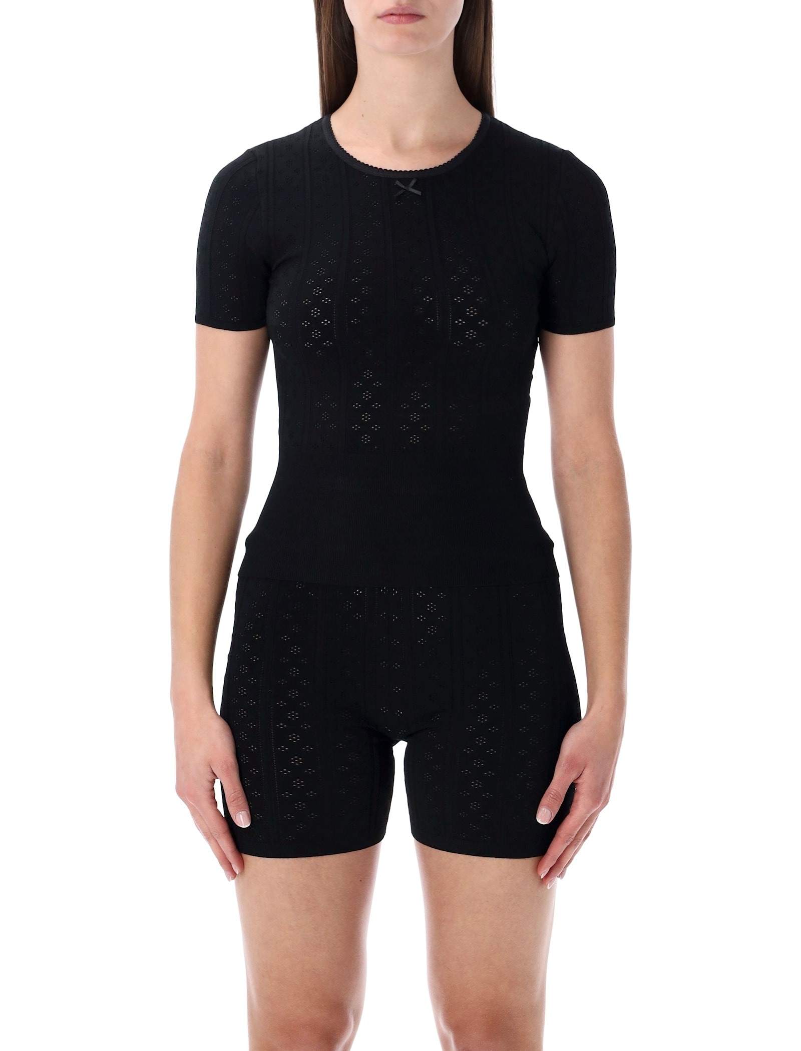 Jw Anderson Pointelle Knit T-shirt In Black