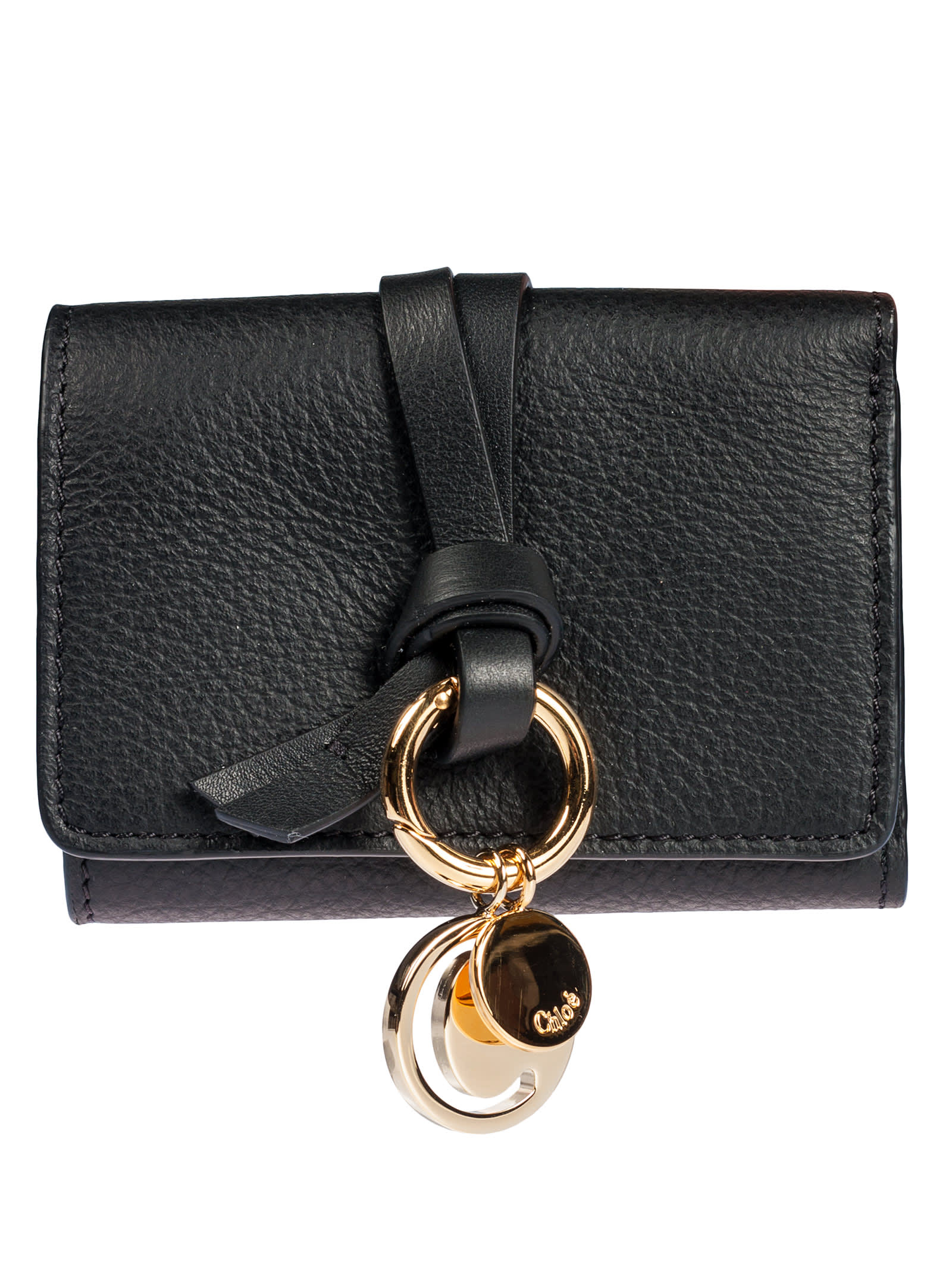Chloé Compact Button-tied Wallet In Black
