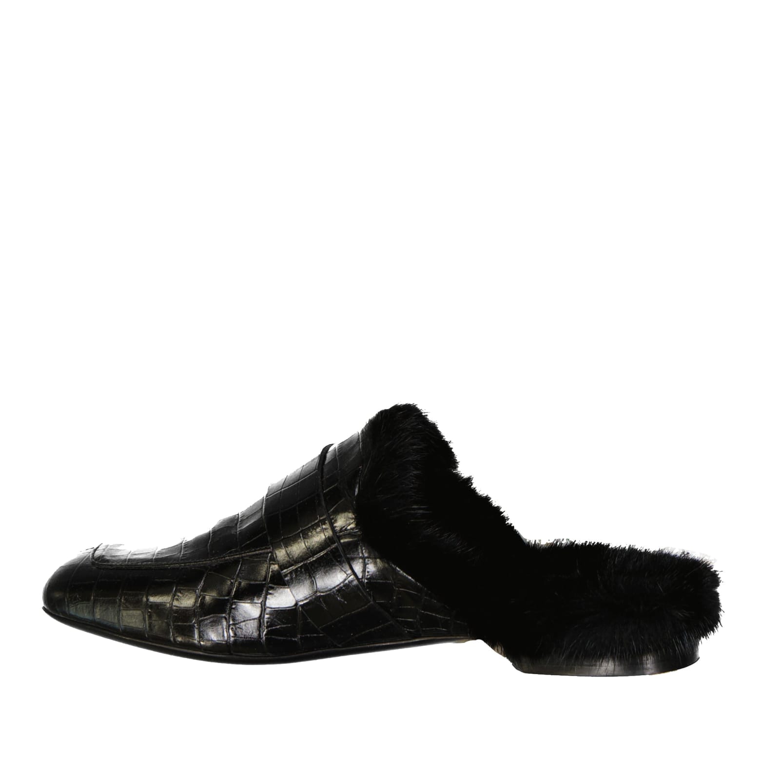 Eleventy Leather Fur Mules In Black