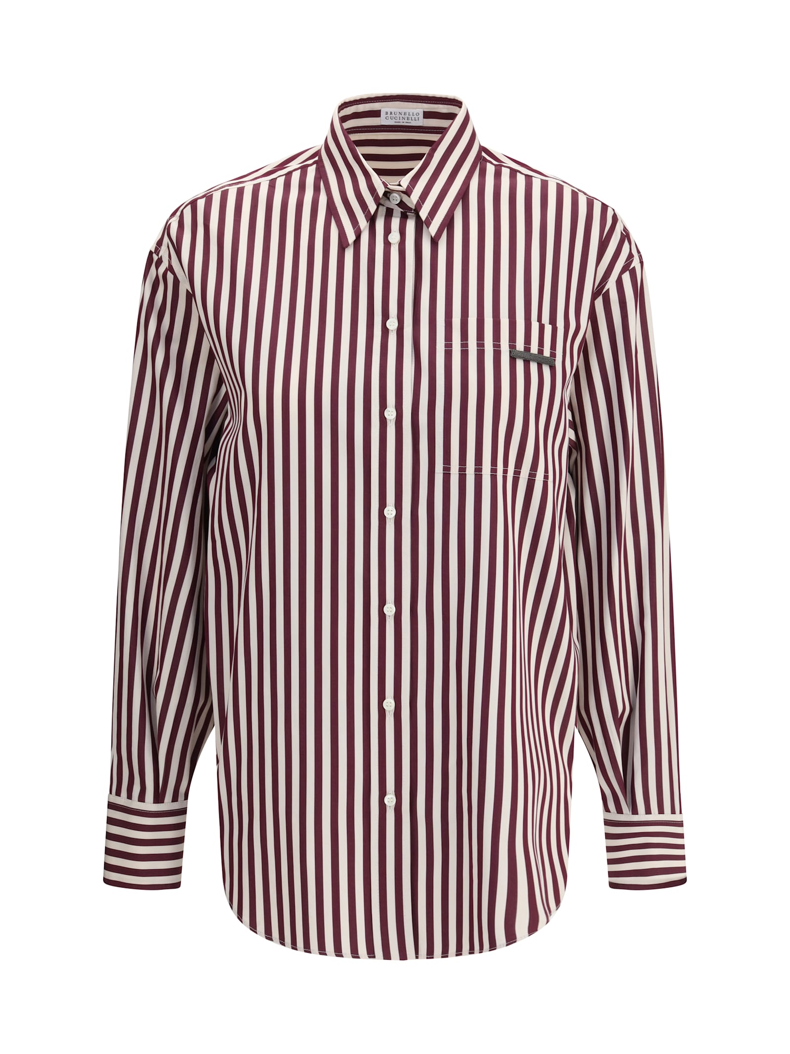 Brunello Cucinelli Logo Striped Long-sleeved Shirt In Red