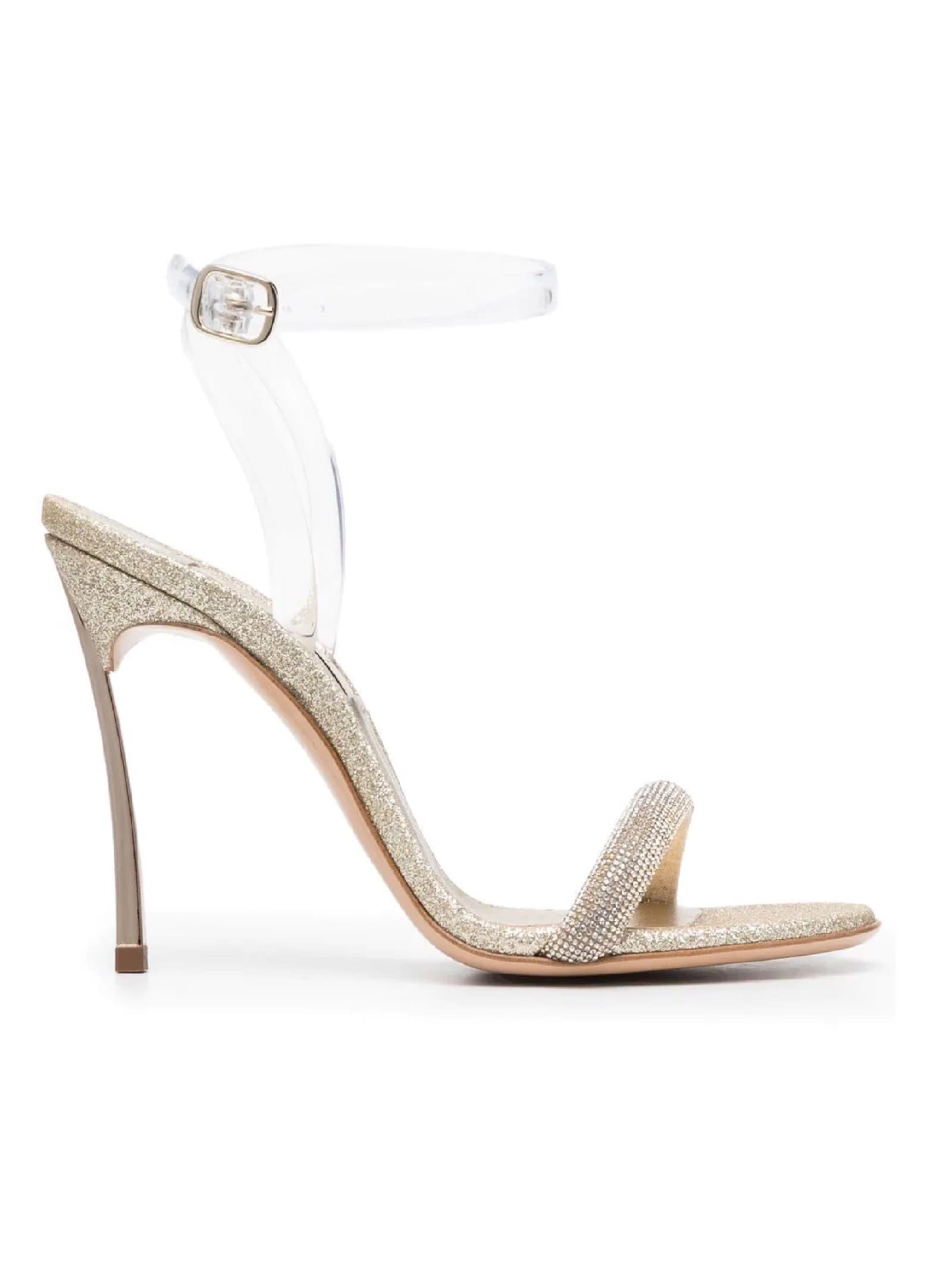 Shop Casadei Gold-tone Glitteres Sandals With Stiletto Heel In Leather Woman In Honey Goldust