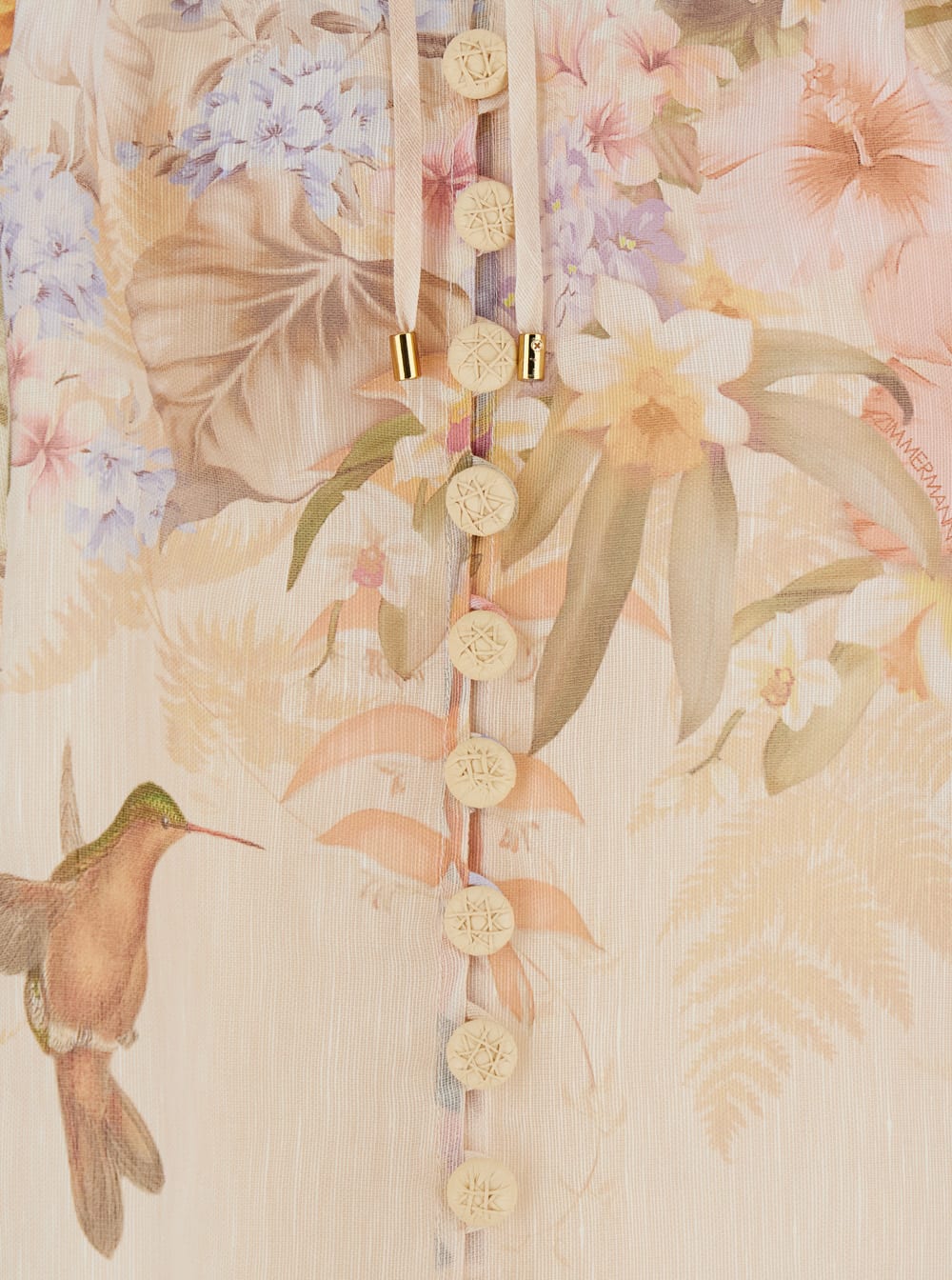 ZIMMERMANN ILLUMINATEBEIGE BLOUSE WITH PUFFED SLEEVES AND ALL-OVER FLORAL PRINT IN LINEN AND SILK BLEND WOMAN