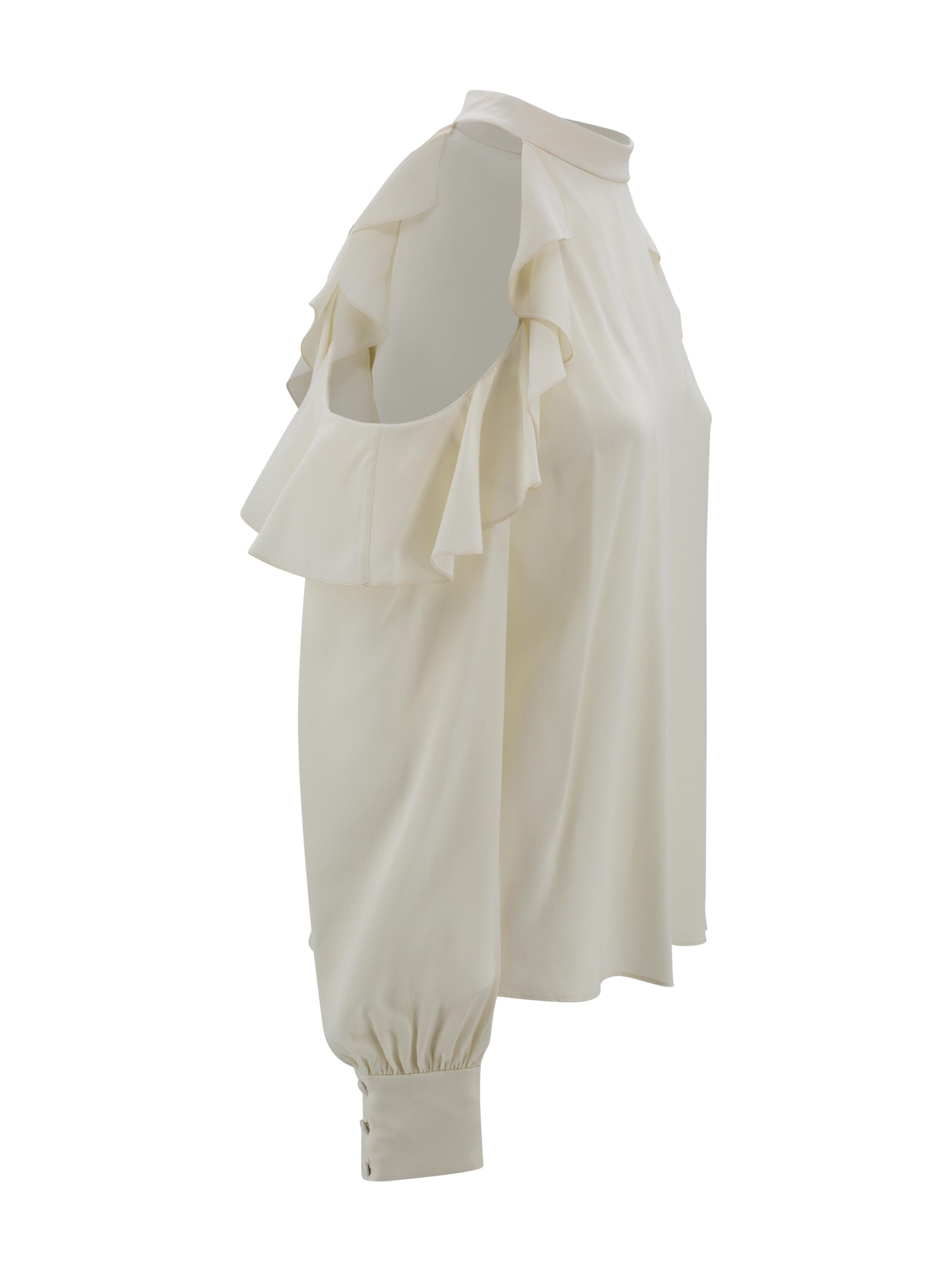 Etro Silk Top With Open Shoulders And Ruffles In White