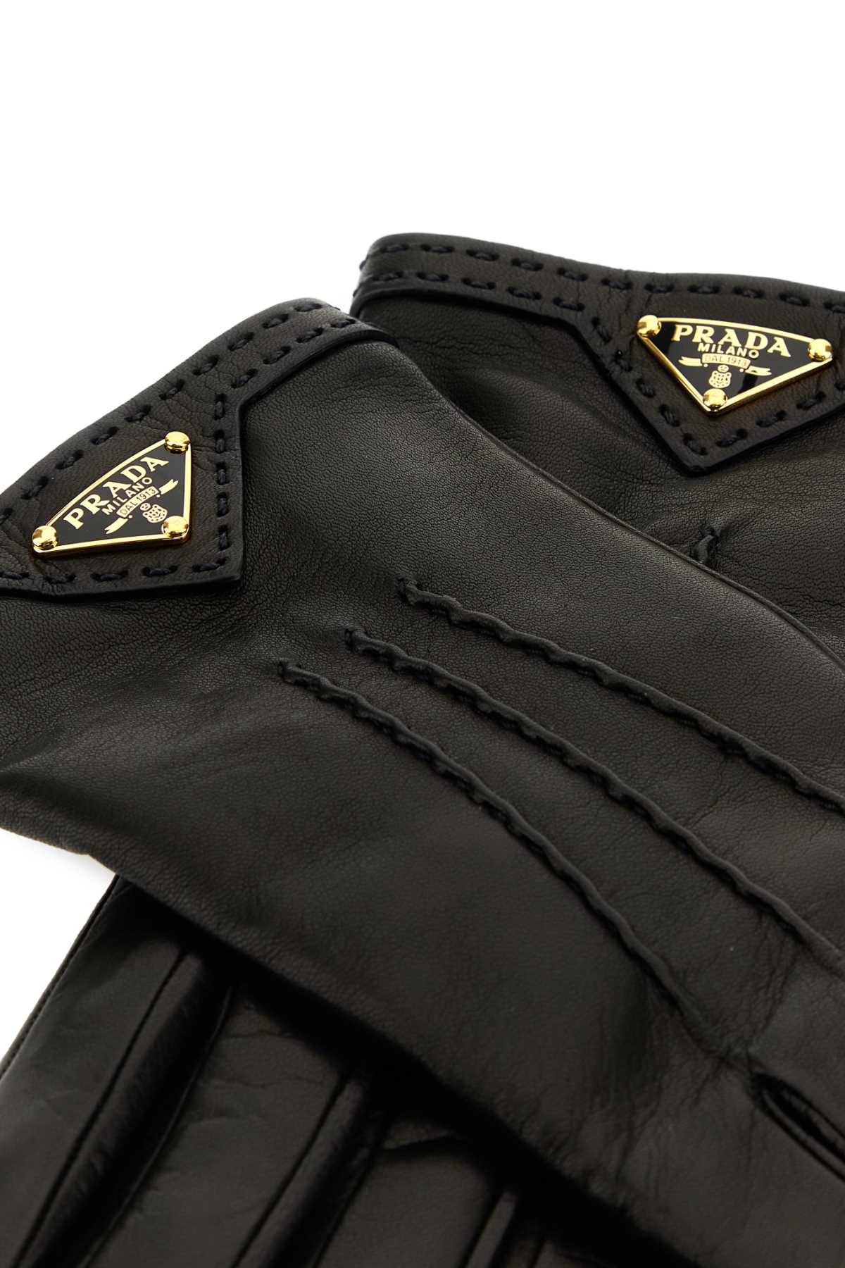 Shop Prada Black Nappa Leather Gloves In Nero