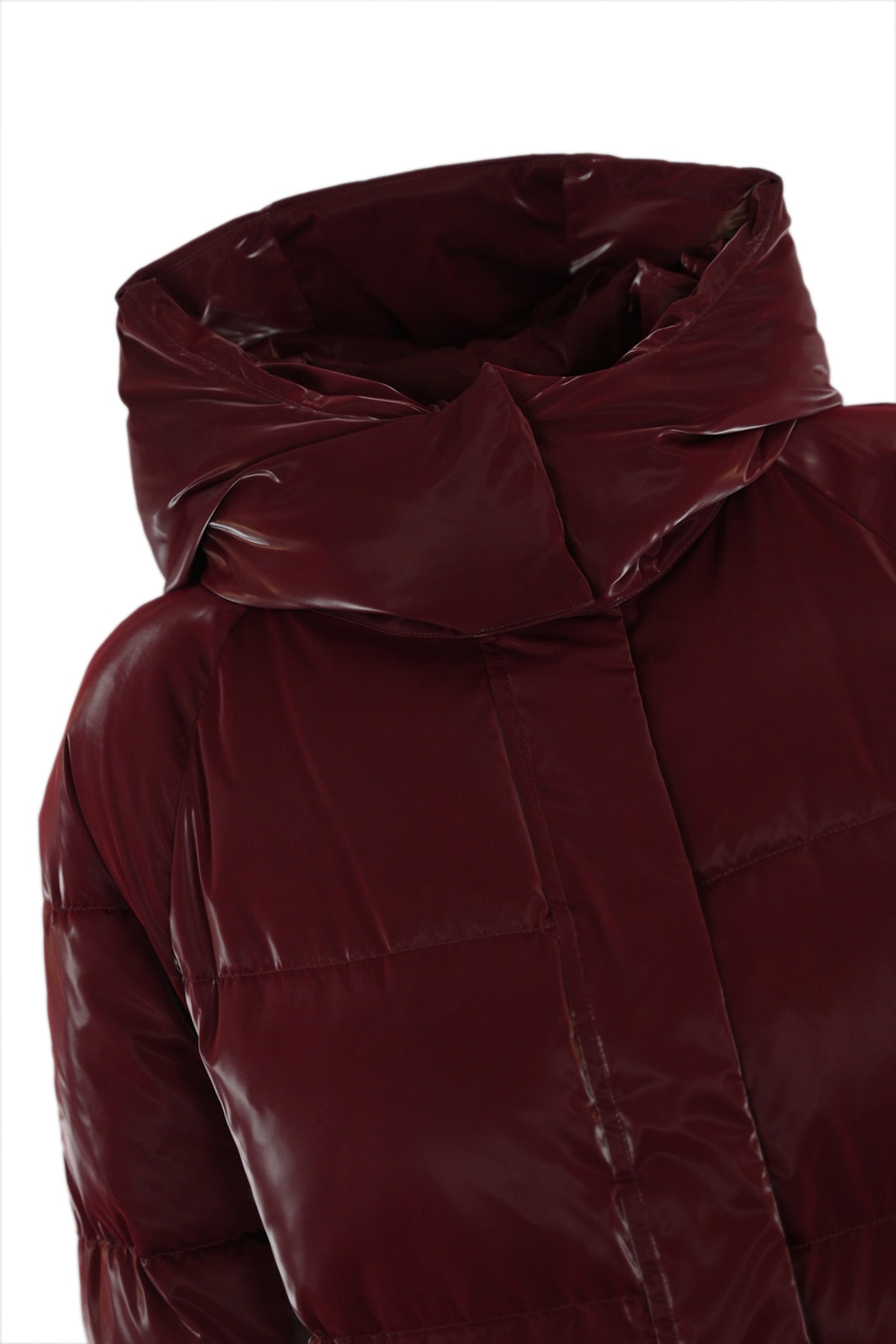 Shop Elisabetta Franchi Long Down Jacket In Satin In Rouge Noir