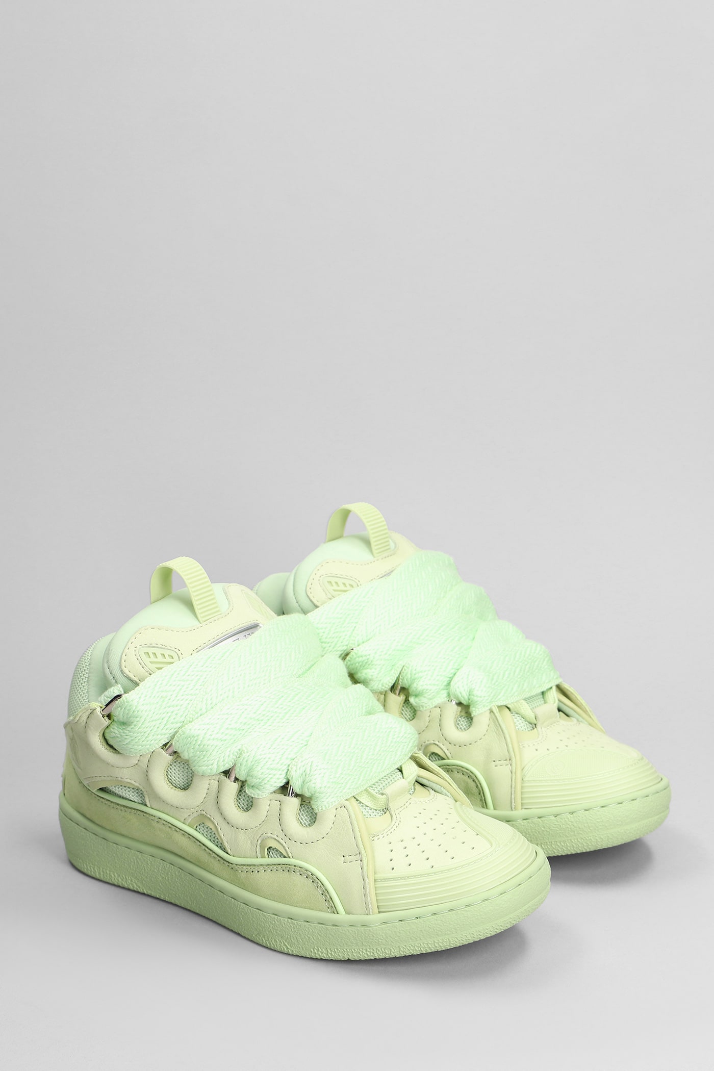Shop Lanvin Curb Sneakers In Green Suede And Leather