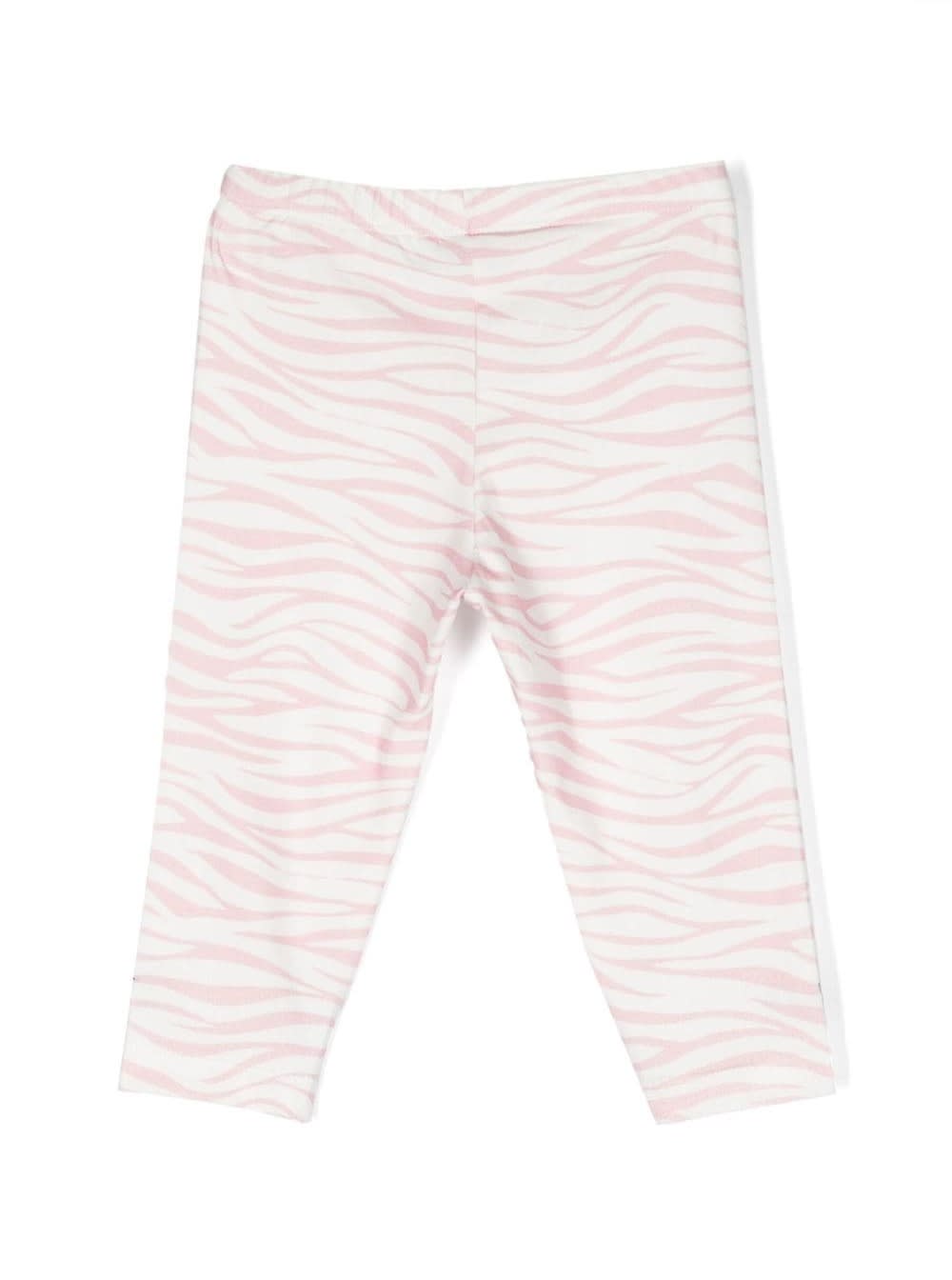 Shop Chiara Ferragni Pink And White Leggings With Zebra And Logo Print In Stretch Cotton Girl