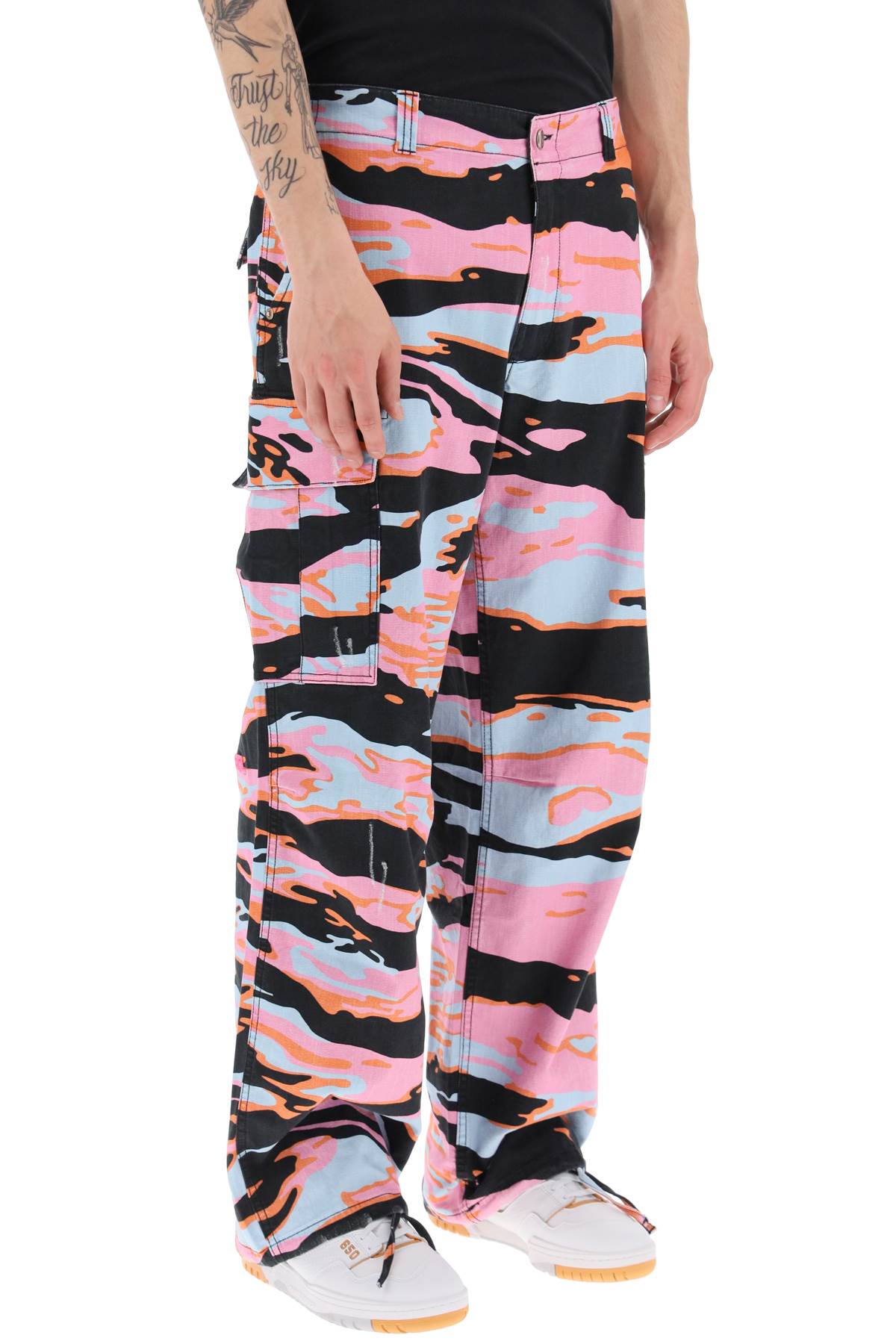 Shop Erl Camouflage Cargo Pants In  Pink Rave Camo 2 (black)