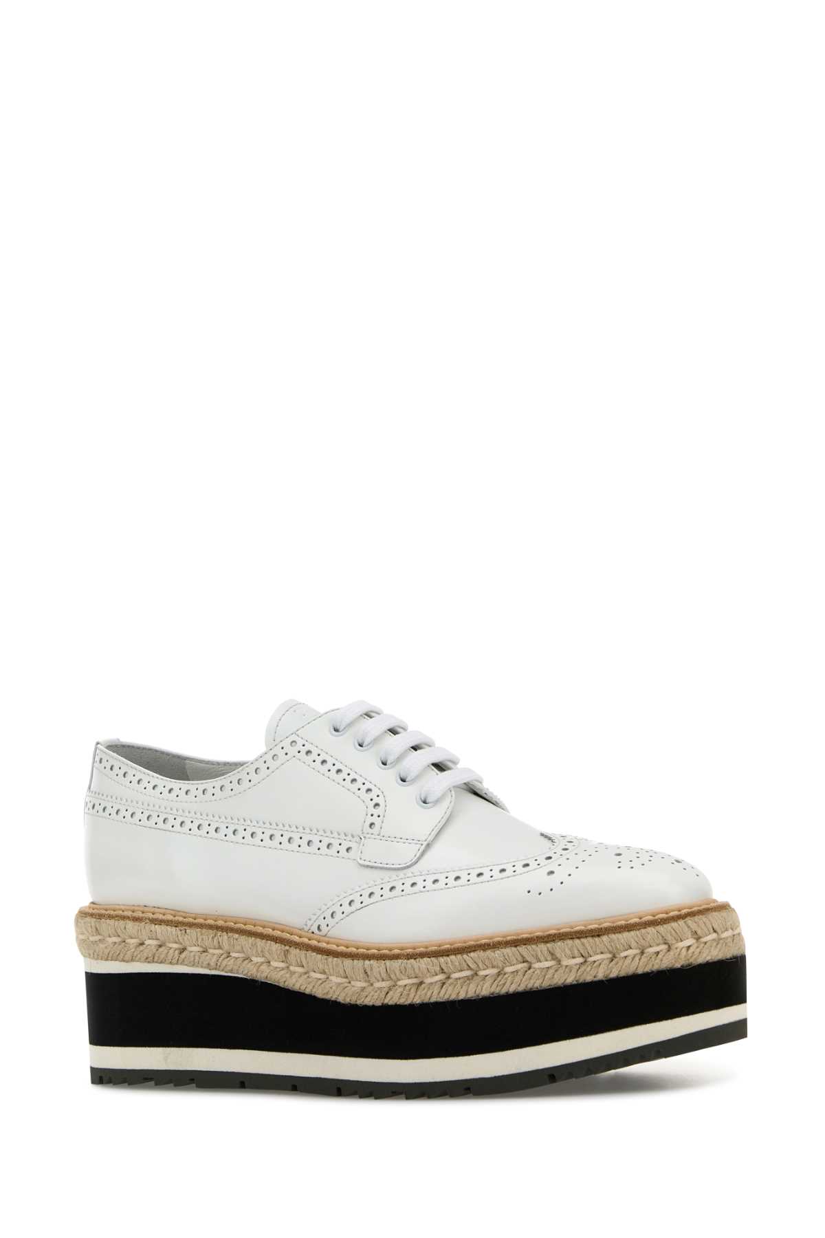 Prada Scarpe Stringate In Pelle Bianca Donna