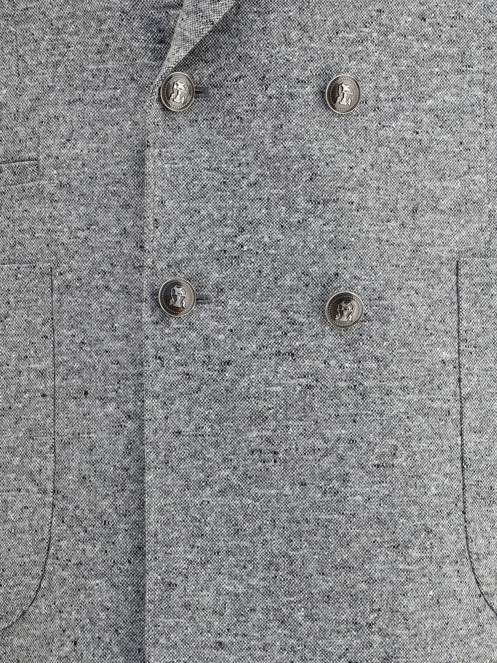 Brunello Cucinelli Men Wool And Cashmere Buttoned Grisaille Suit In Gray