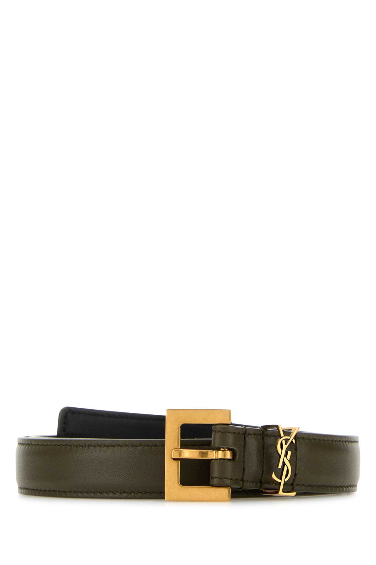 Saint Laurent Leather Belt With Adjustable Length And Buckle In Green