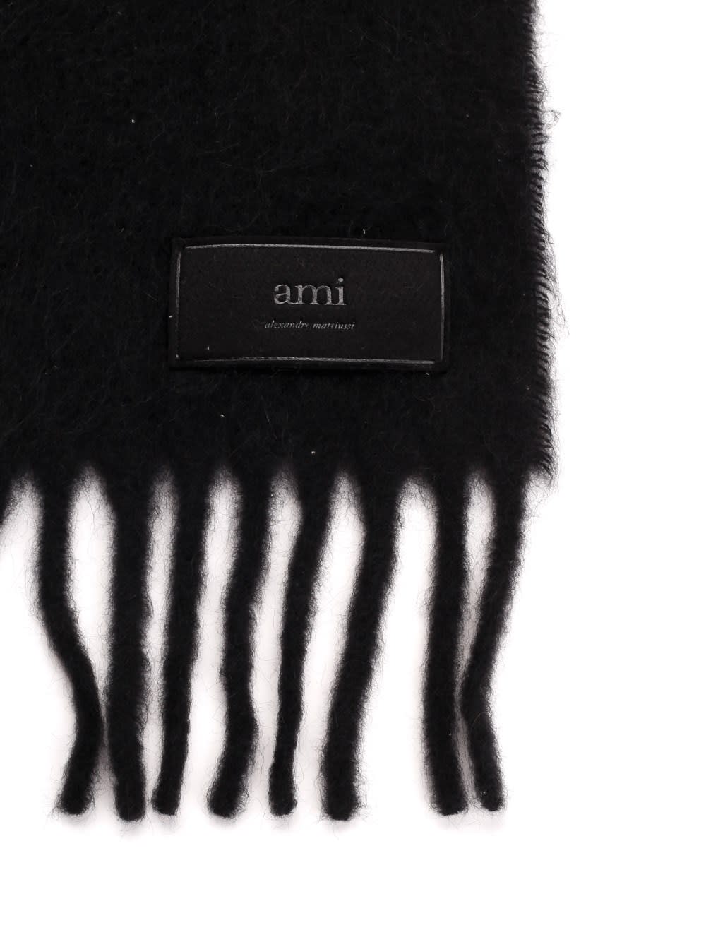 Shop Ami Alexandre Mattiussi Black Scarf With Fringes In Wool Tricontine Black