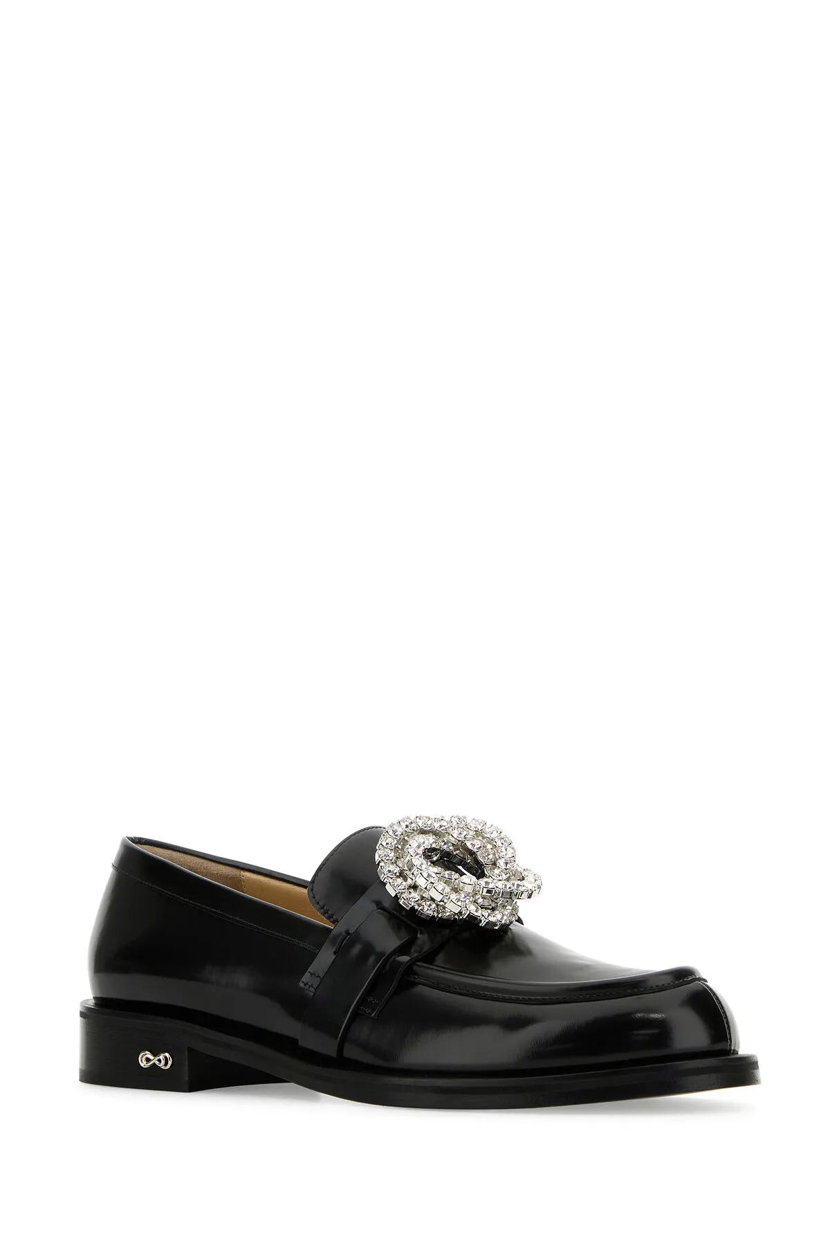 Shop Mach &amp; Mach Black Leather Galaxy Loafers