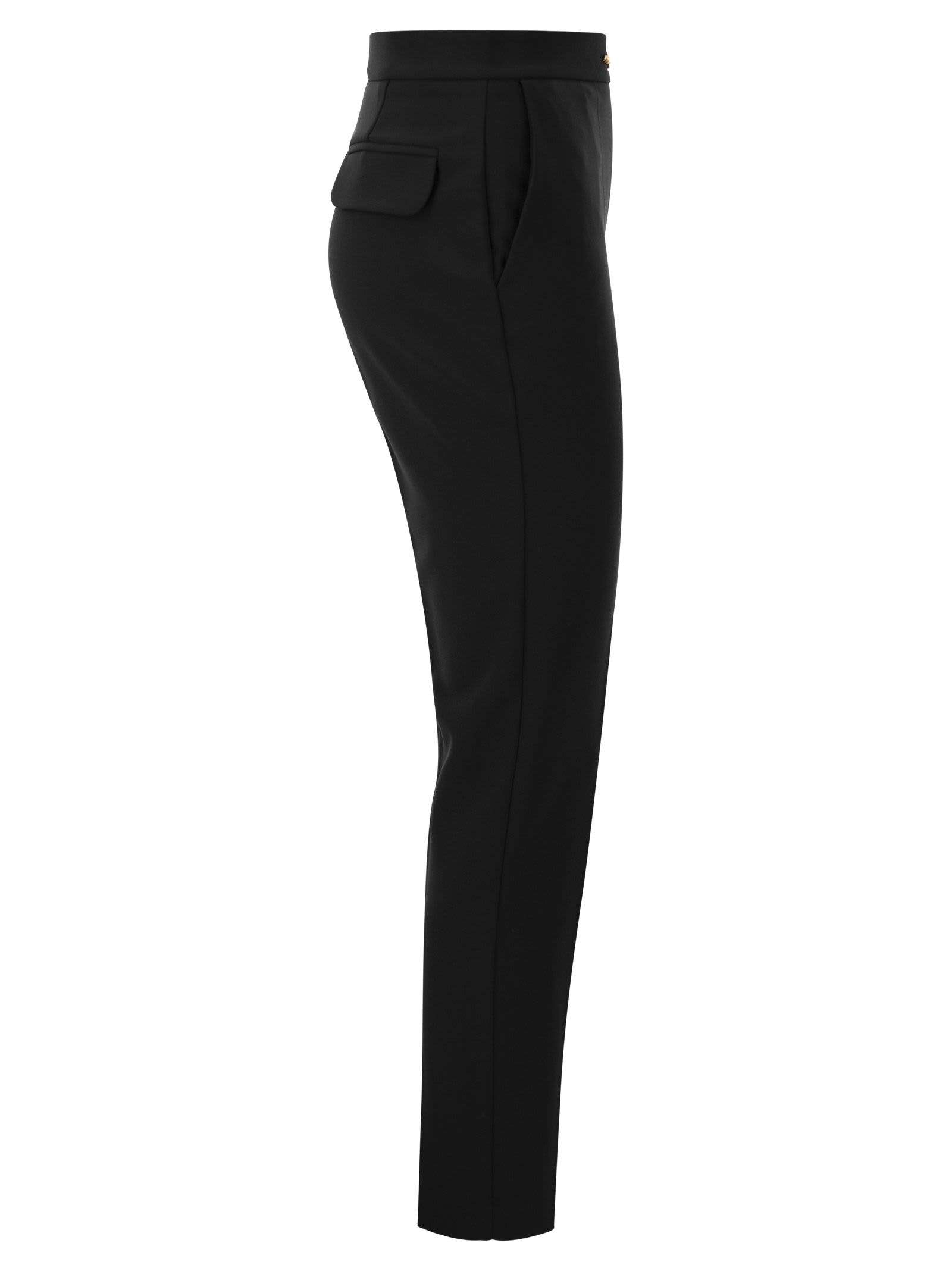 Shop Elisabetta Franchi Stretch Crepe Straight Trousers In Black