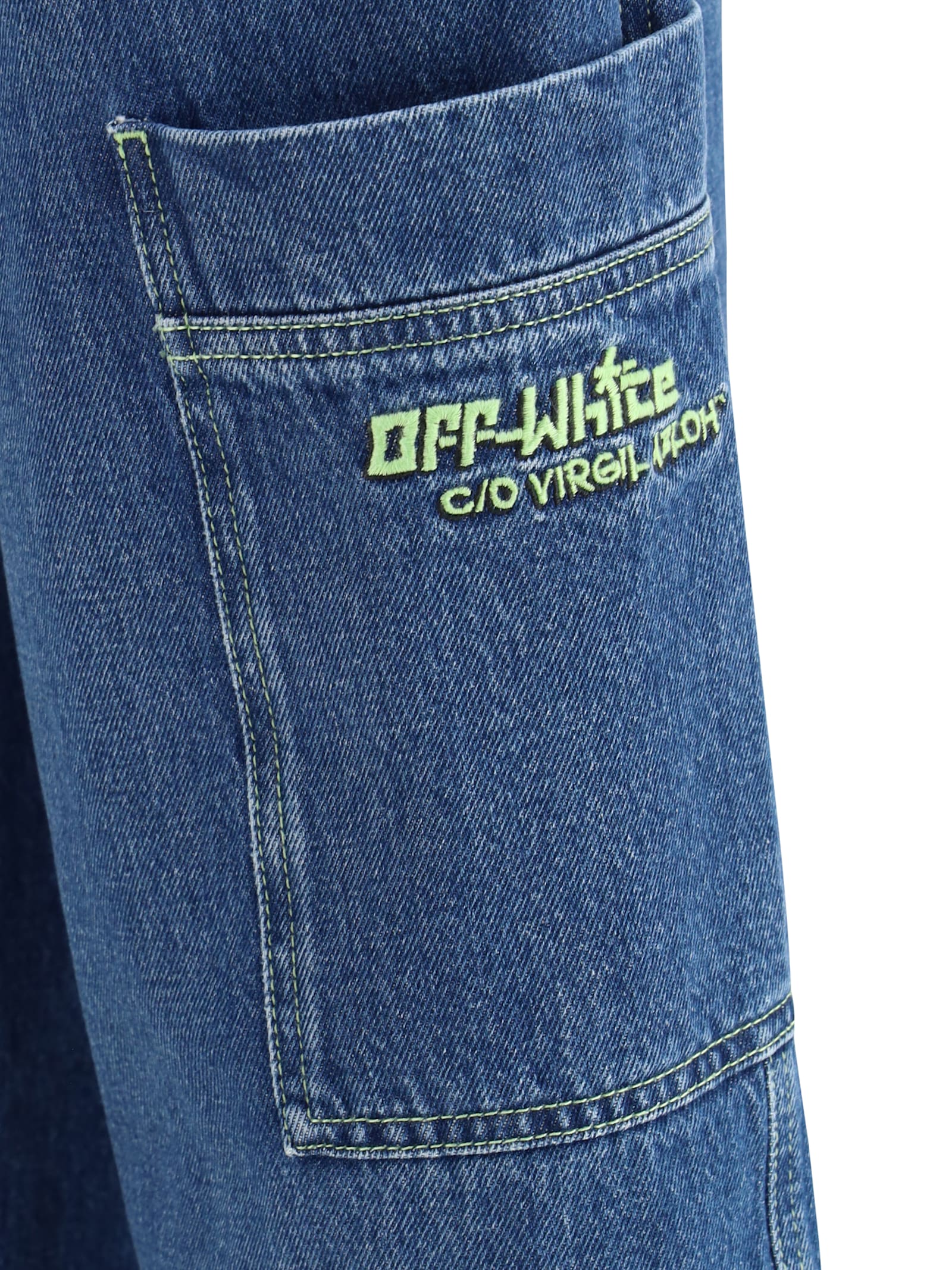 Off-white Irregular Straight-leg Cargo Jeans In Dusty Blue - L