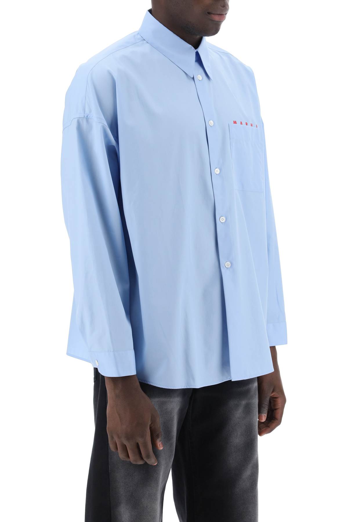 Shop Marni Boxy Shirt With Italian Collar In Azzurro