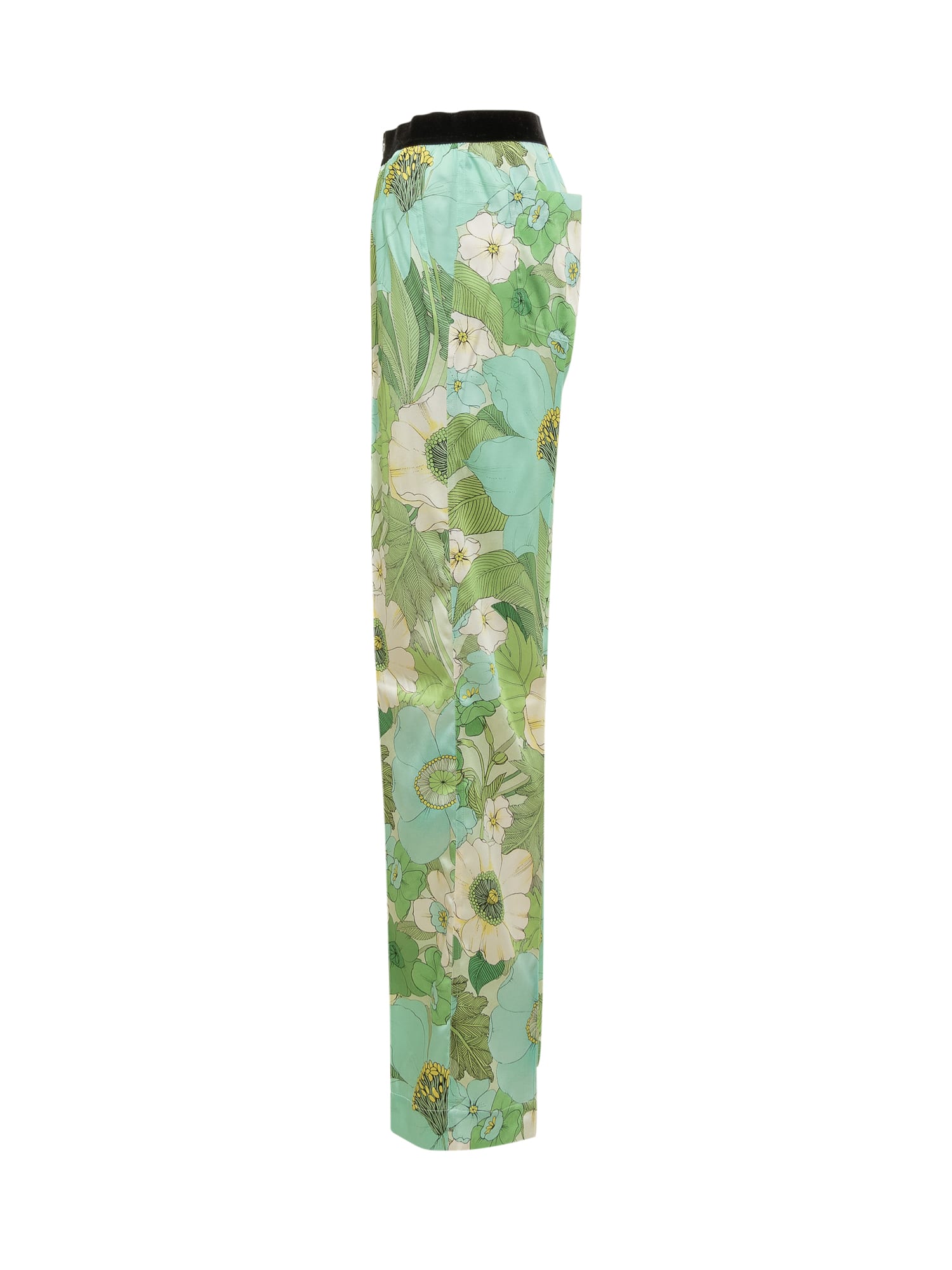 Shop Tom Ford Pants With Floral Decoration In Aqua Pale Green