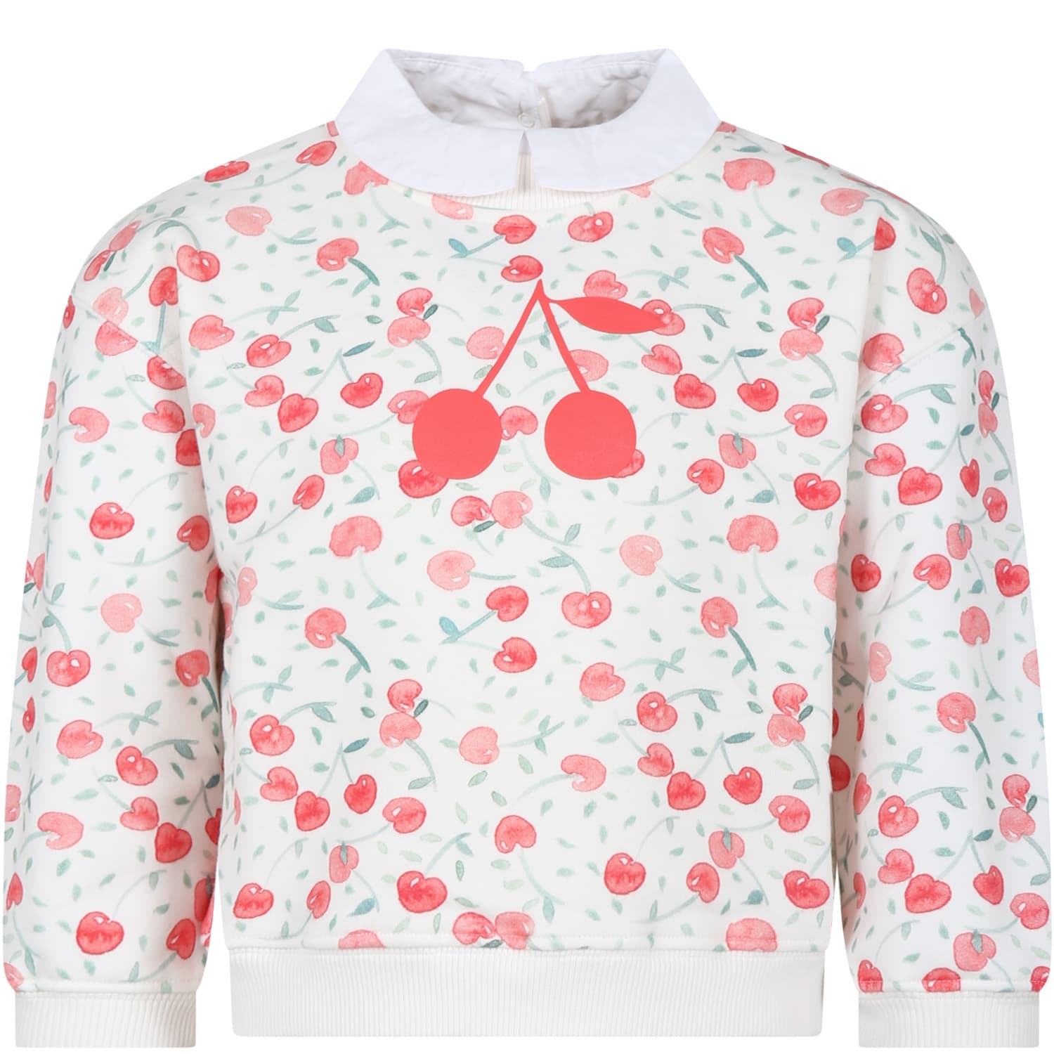 Bonpoint Kids' Ivory Sweatshirt For Girl With Iconic Cherries In White