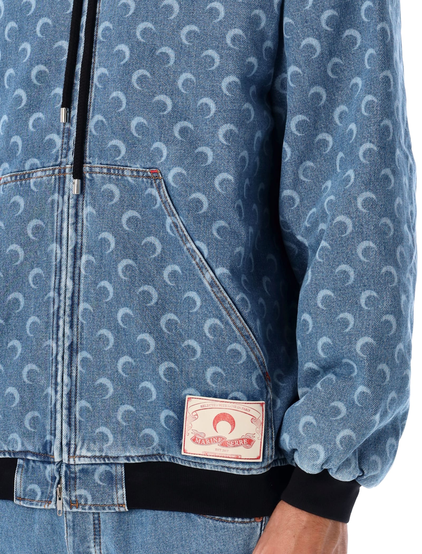 Shop Marine Serre Moon Laser Denim Padded Jacket In Light Blue