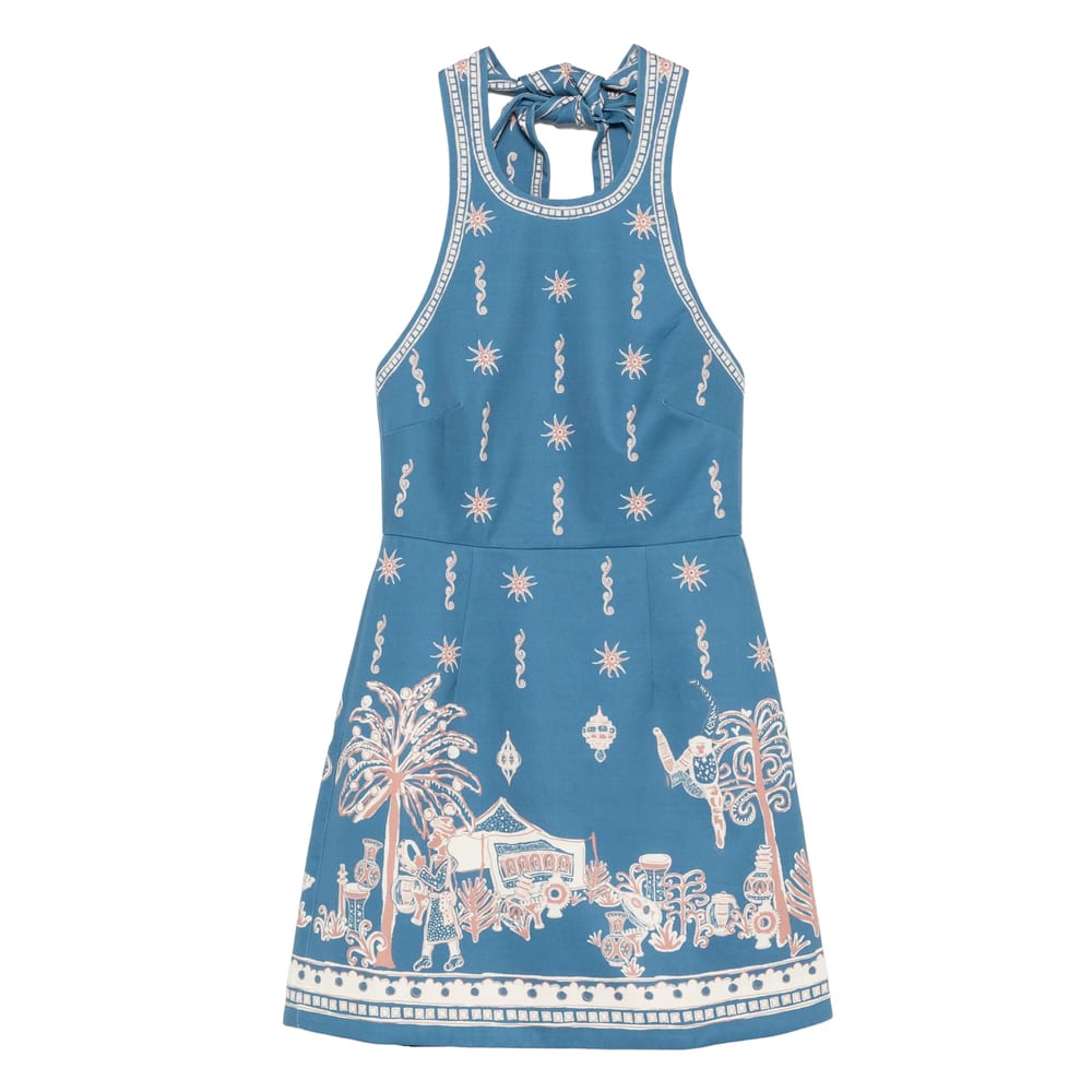 Alemais Acacia Printed Organic Cotton-drill Mini Dress In Blue