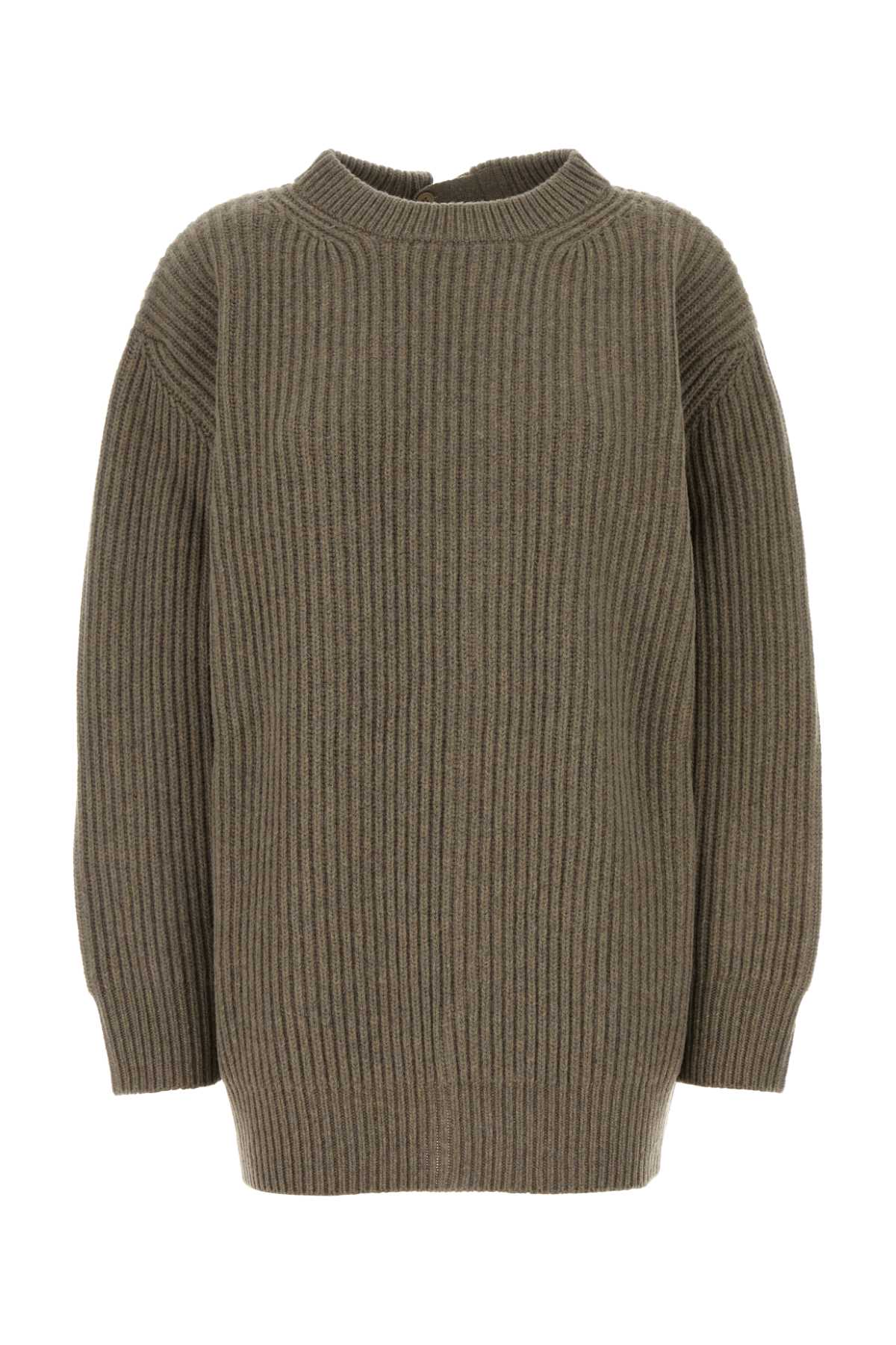 Mm6 Maison Margiela Oversized Wool Blend Sweater With Crew Neck In Brown