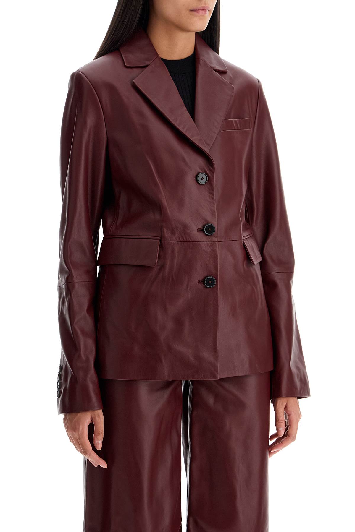 Shop Loulou Studio Aldo Leather Blazer In Burgundy (red)