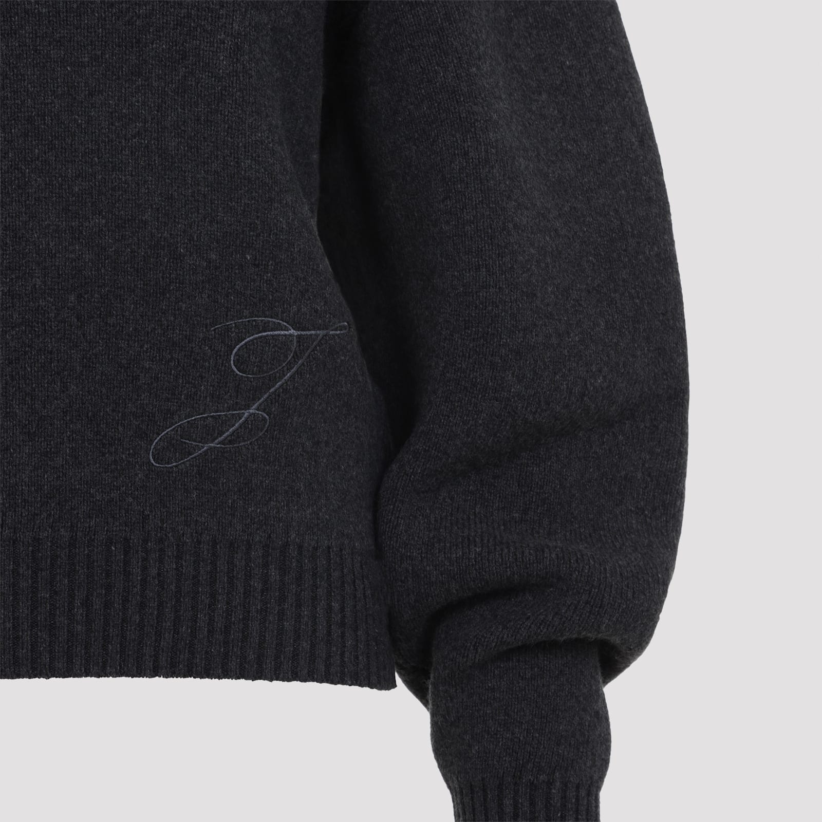 Jacquemus Dark Grey Virgin Wool La Maille Pallone Pullover In Gray