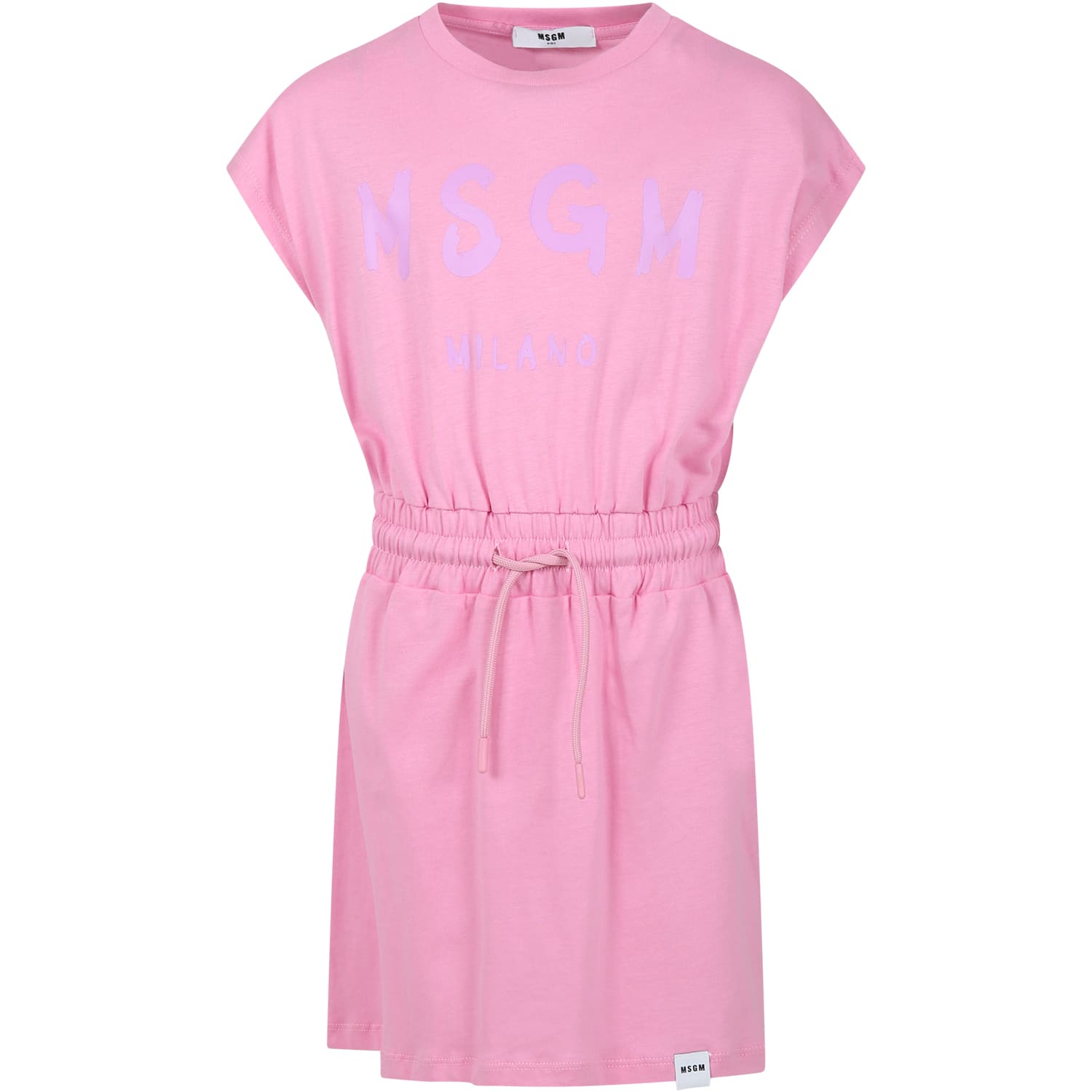 Msgm Kids' Pink Dress For Girl With Logo
