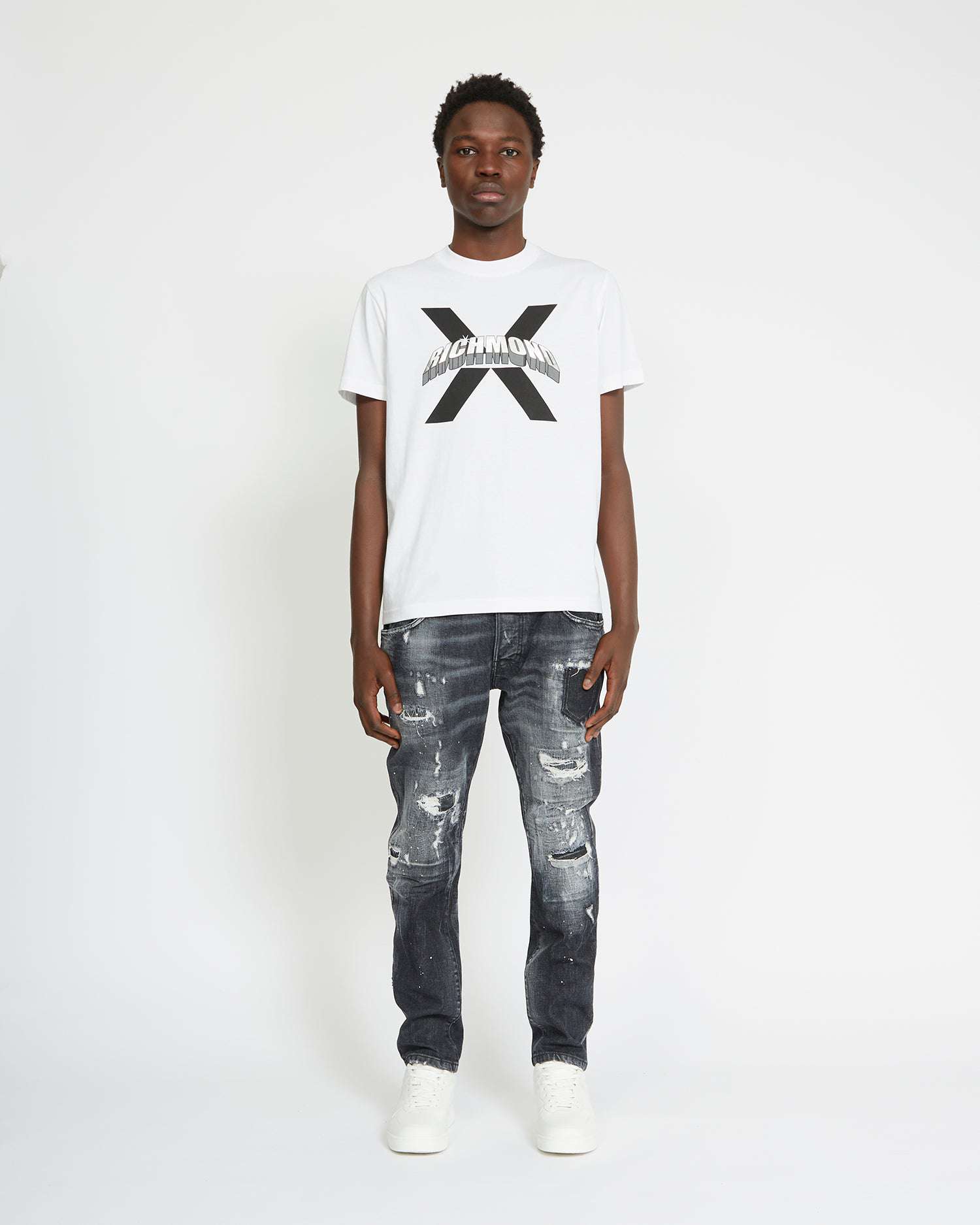 John Richmond T-shirt With Contrasting Logo And Print In Bianco