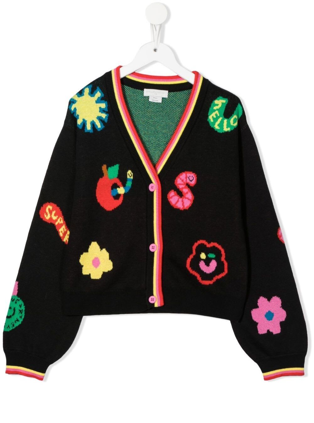 Stella Mccartney Kids Black Jacquard Cardigan In Black