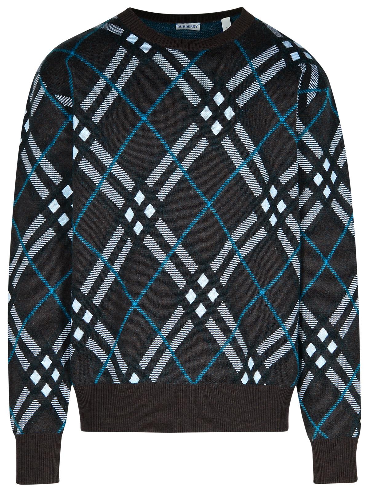 Shop Burberry Check Green Wool Sweater