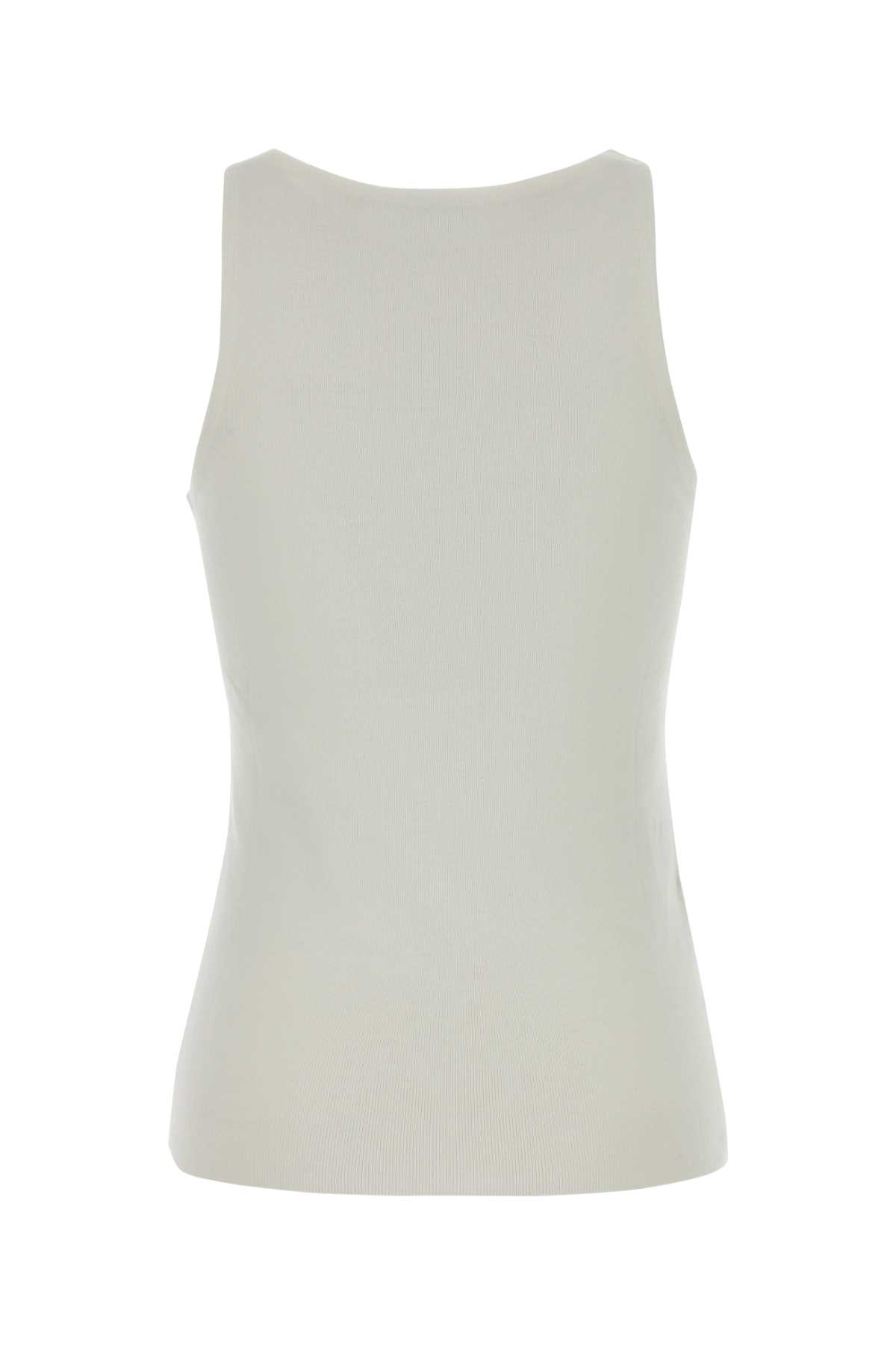 Miu Miu Ribbed Cotton Tank Top With Crew Neckline In White