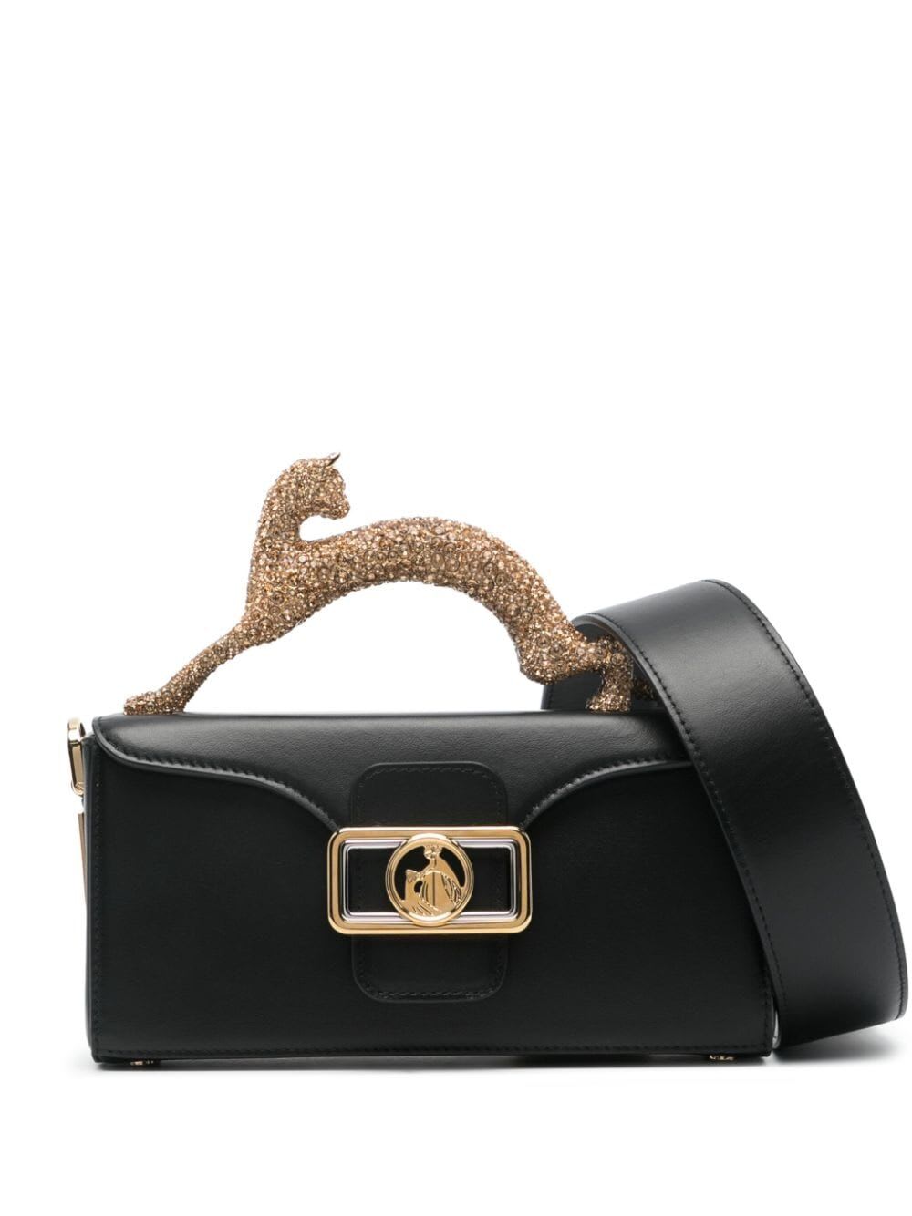 Shop Lanvin Pencil Bag Nano Cat Handle Strass In Black