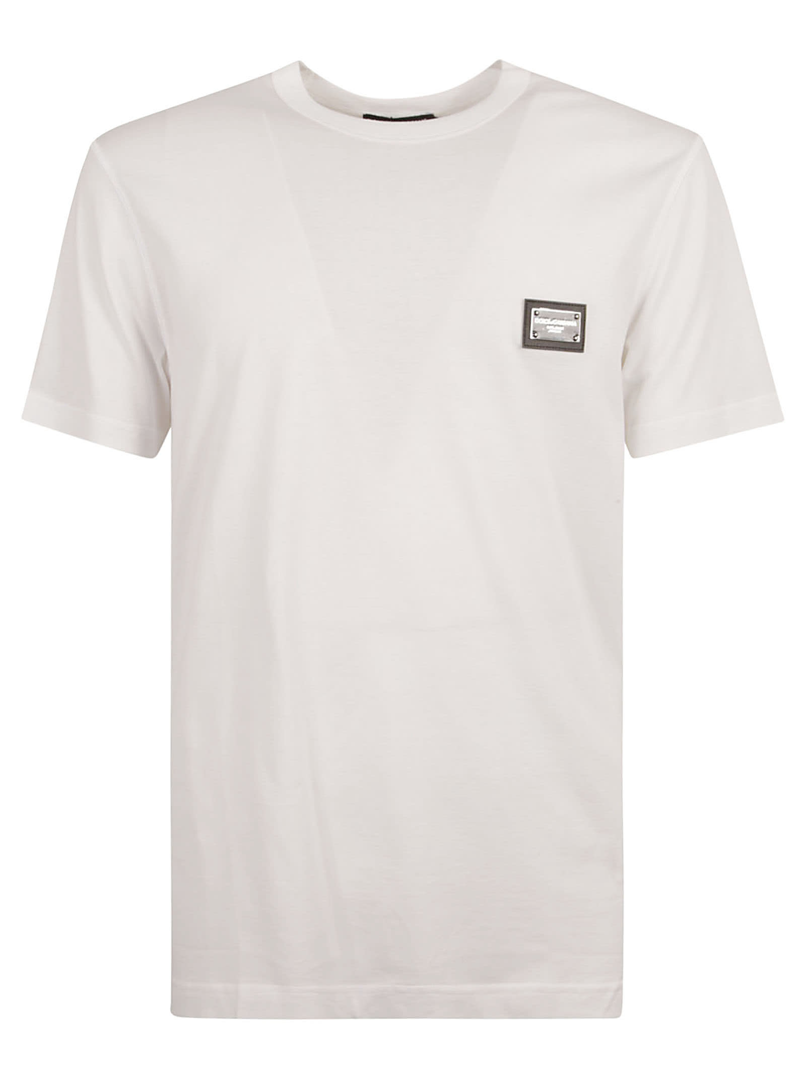 Shop Dolce & Gabbana Patched Logo Regular T-shirt In White Ottico