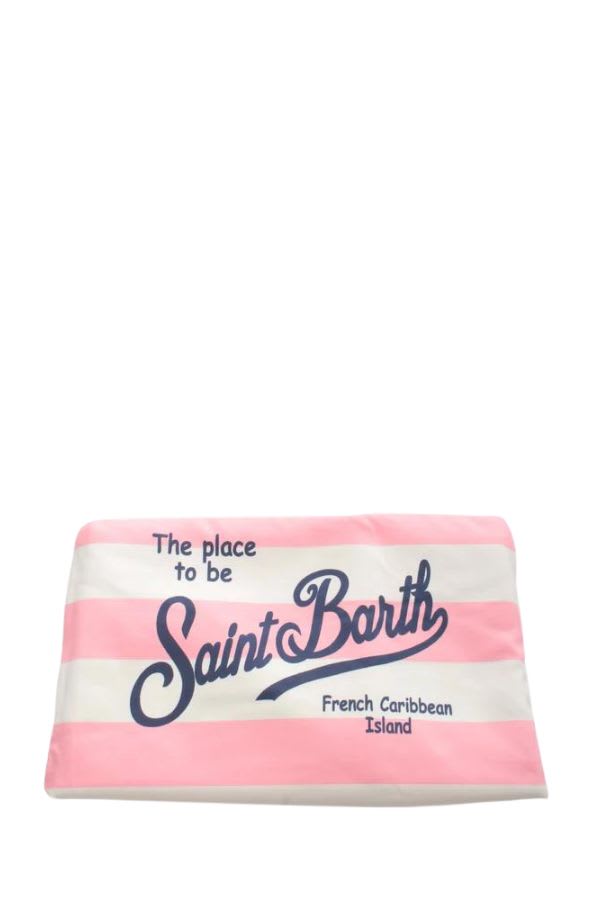 Mc2 Saint Barth Aidan Beach Towel With Striped Print In Rosa/bianco