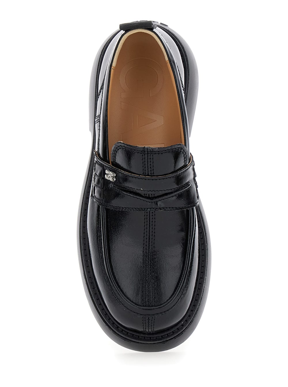 Shop Ganni Everyday Black Loafers With Logo Detail In Naplak Woman