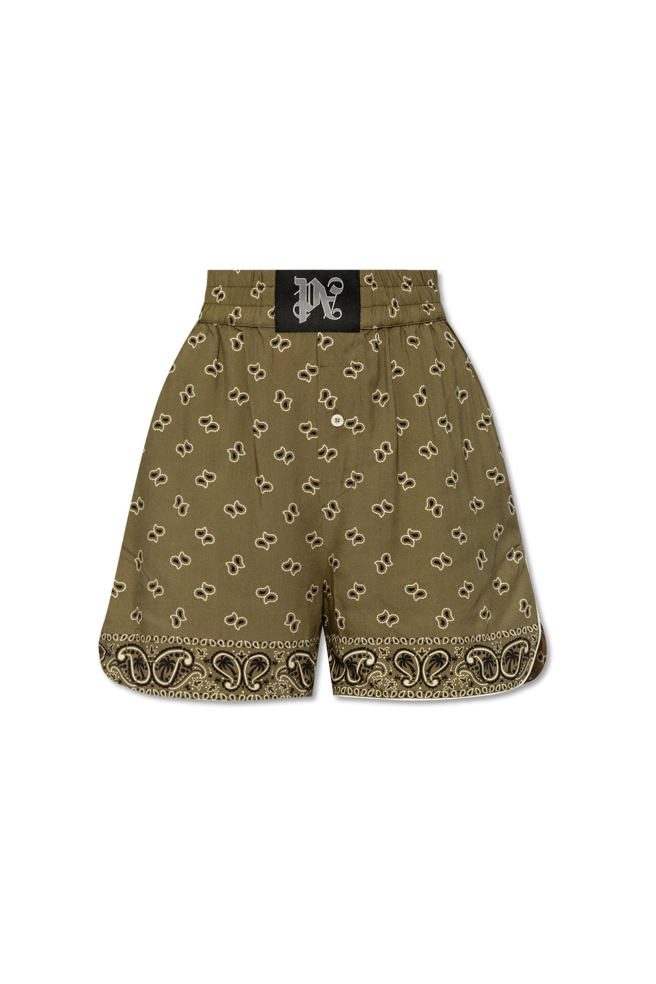 Shop Palm Angels Shorts With Paisley Motif In Green
