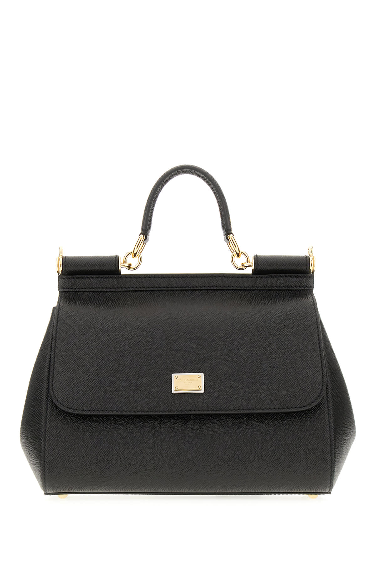 DOLCE & GABBANA BLACK LEATHER LARGE SICILY HANDBAG