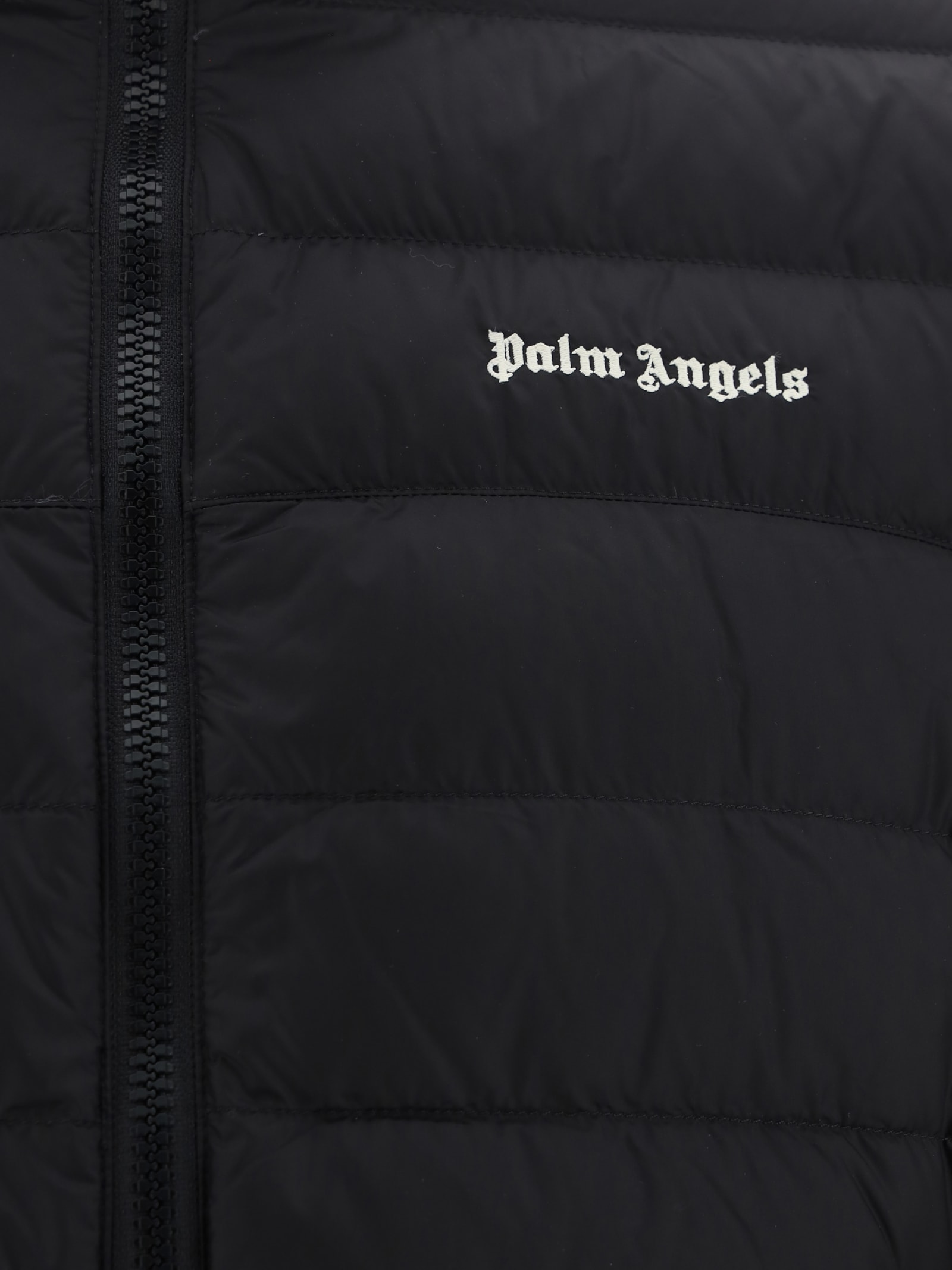 Palm Angels: Black Embroidered Down Jacket