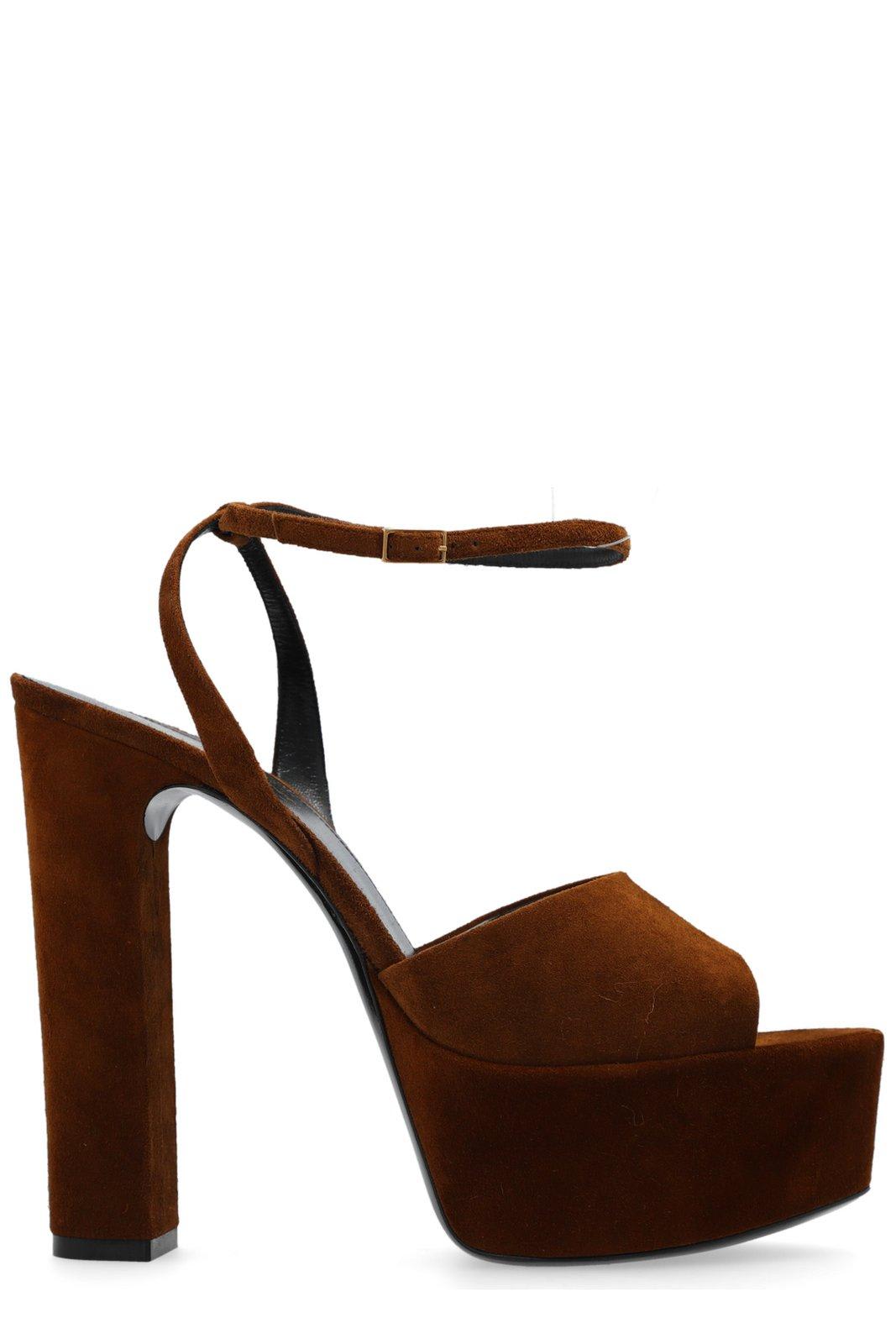 Shop Saint Laurent Jodie Almond Toe Platform Sandals In Land
