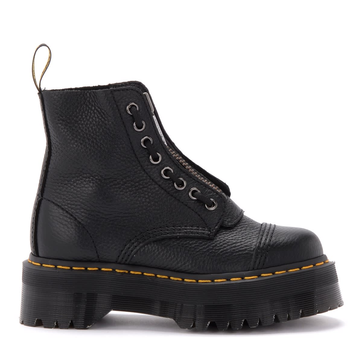 Dr. Martens Sinclair Combat Boot In Black Hammered Leather With A Large Treaded Sole